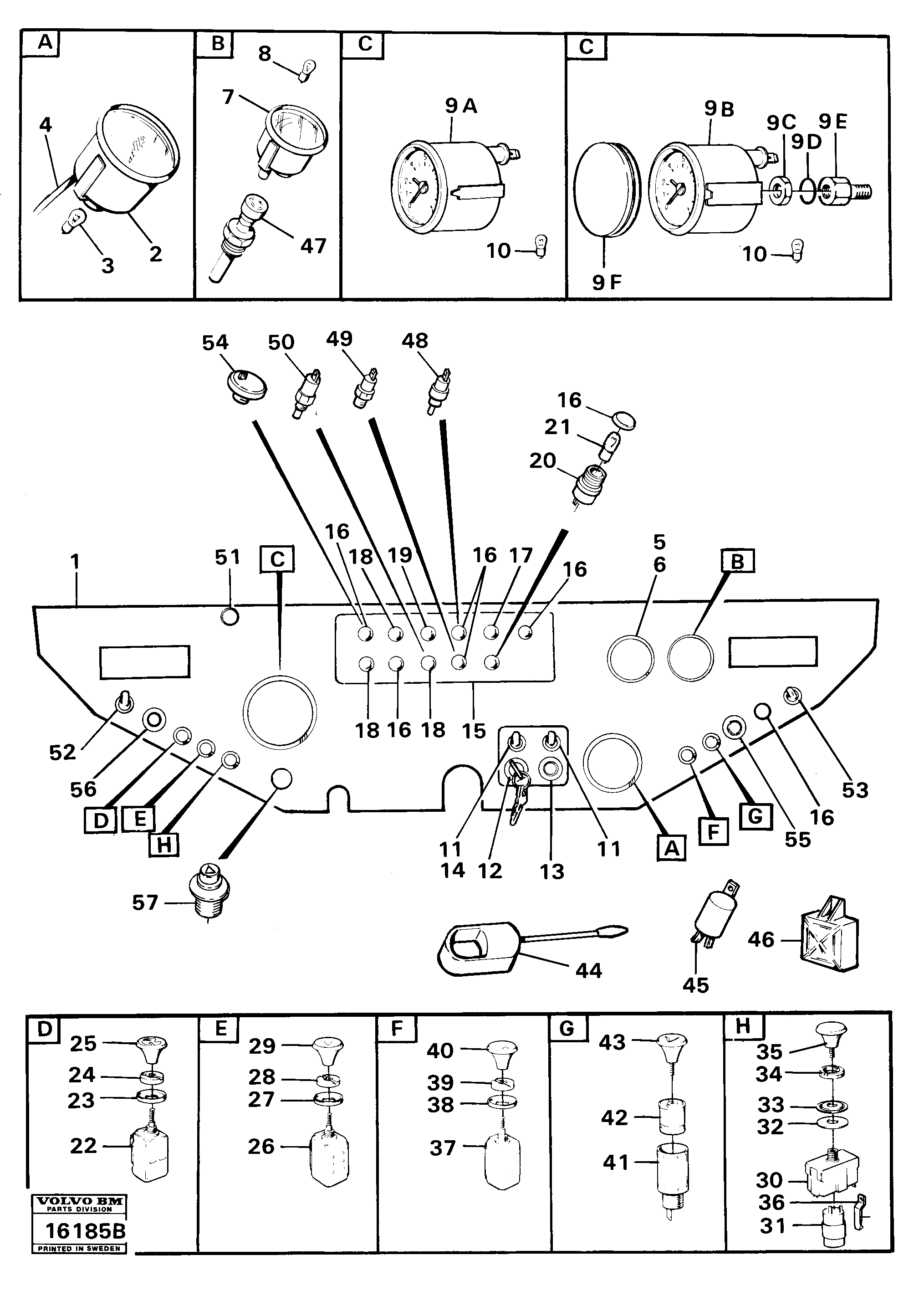 Схема запчастей Volvo 861 861 - 101098 Instrument panel tillv nr - 59471 