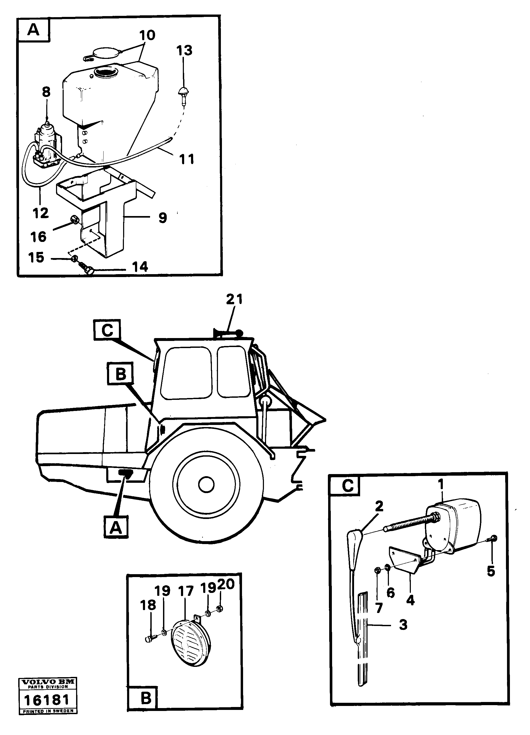 Схема запчастей Volvo 861 861 - 23449 Windshield wiper and signal horn 