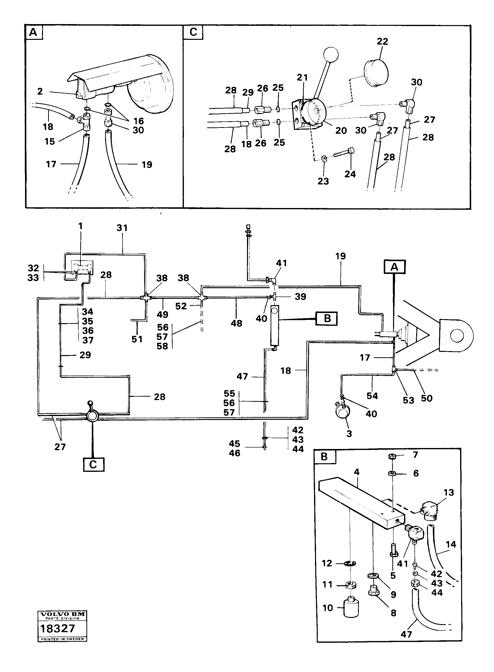 Схема запчастей Volvo 861 861 - 81712 Pneumatic system for operation of controls Serial No. 59472 - 