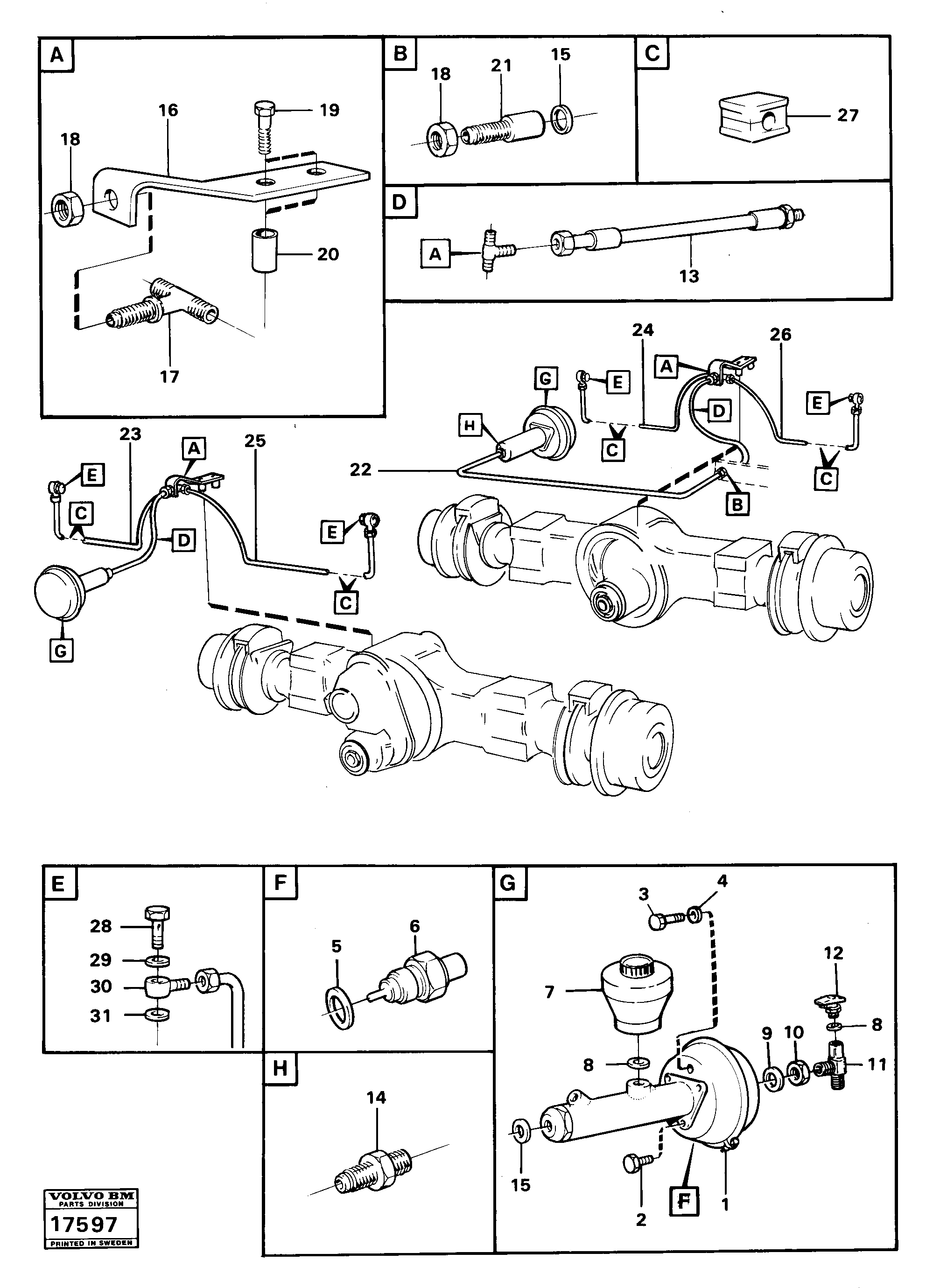 Схема запчастей Volvo 861 861 - 25243 Brake fluid system, trailer 6x6 