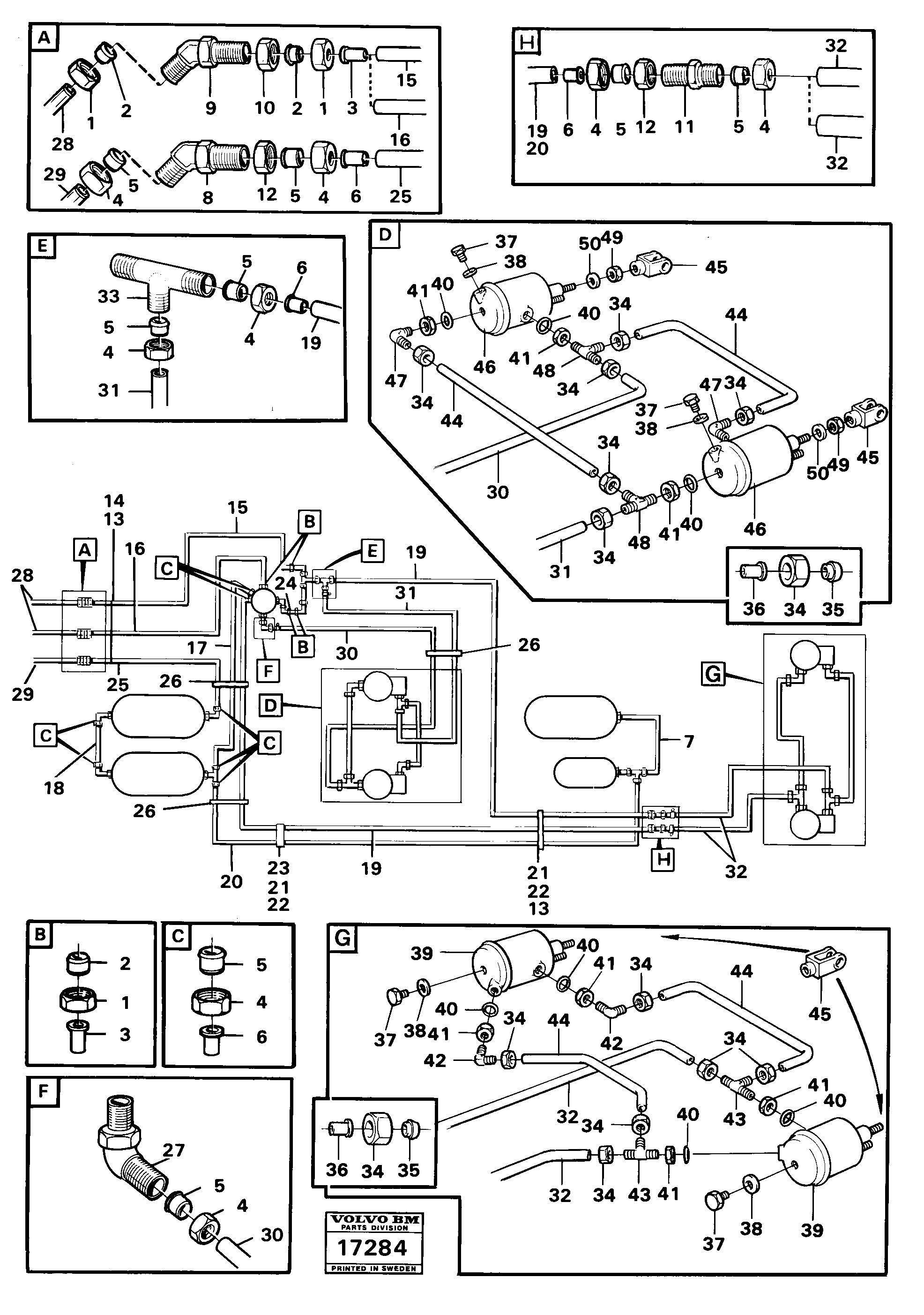 Схема запчастей Volvo 861 861 - 63443 Brake system, pipe work, trailer Tillv Nr 58456- 