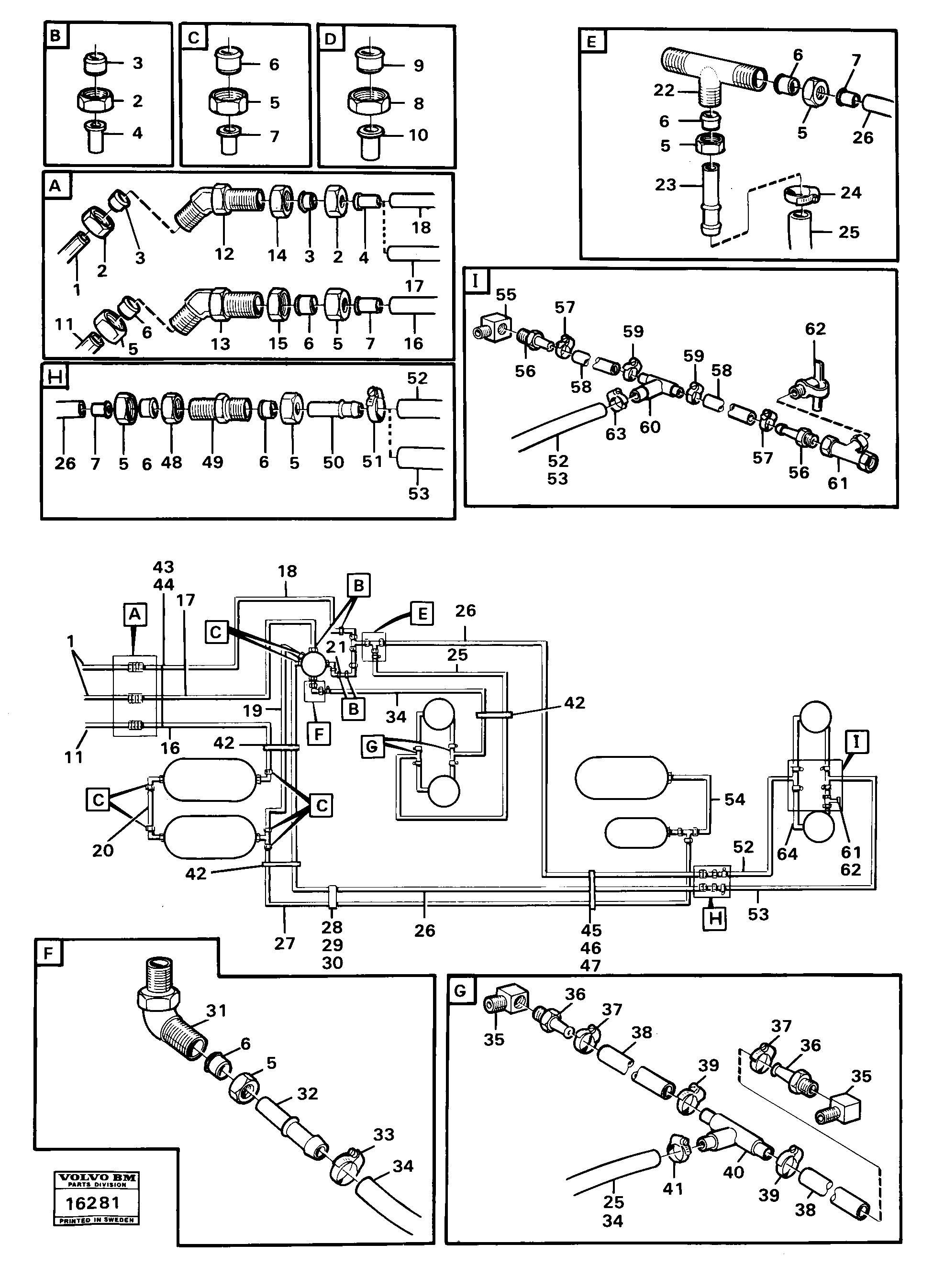 Схема запчастей Volvo 861 861 - 84021 Brake system, pipe work, trailer Tillv Nr - 58455 