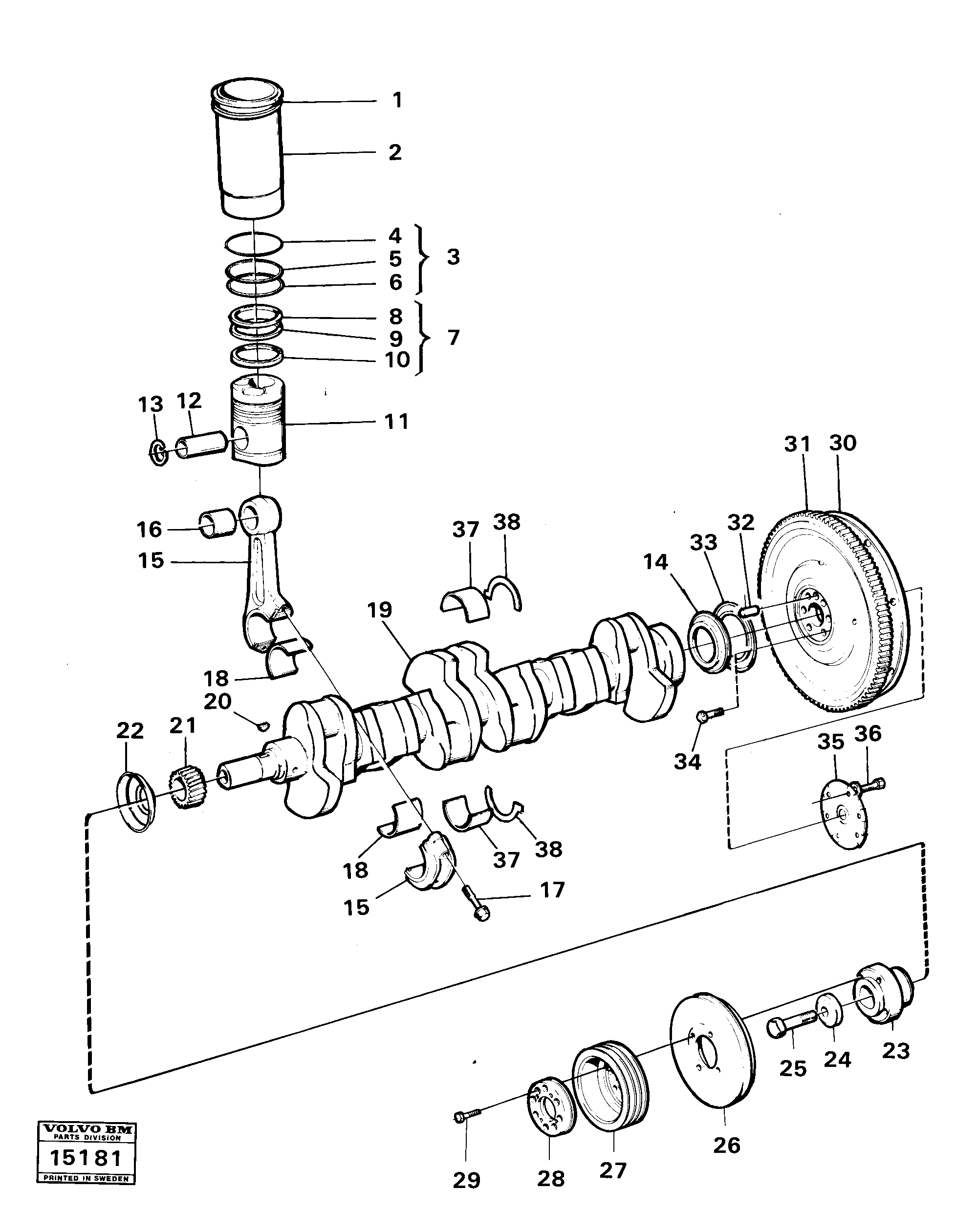 Схема запчастей Volvo 861 861 - 38943 Crankshaft and related parts 