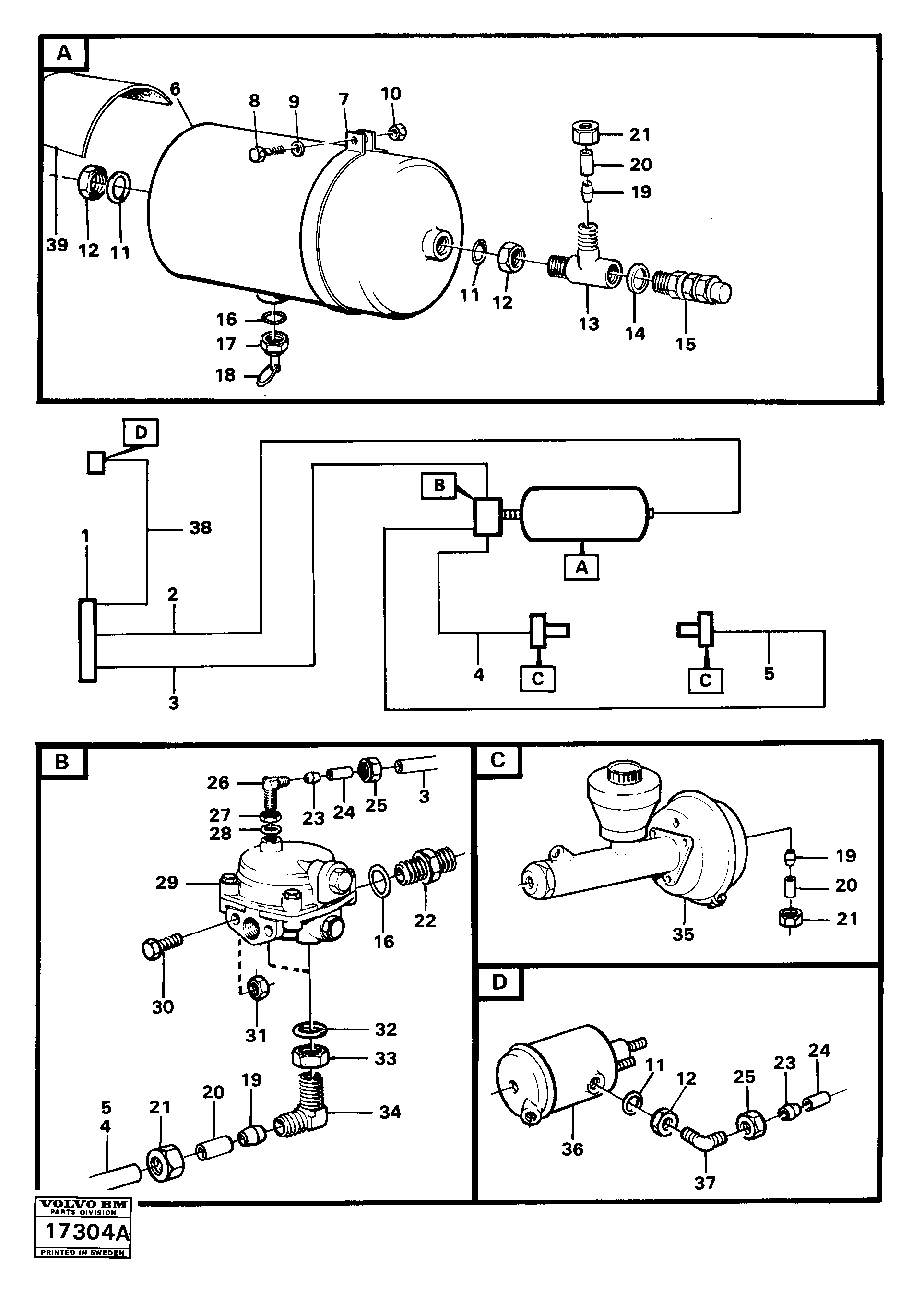 Схема запчастей Volvo 5350 5350 - 85455 Brake circuit 1, trailer prod nr 37004 Tillv Nr 1800- 