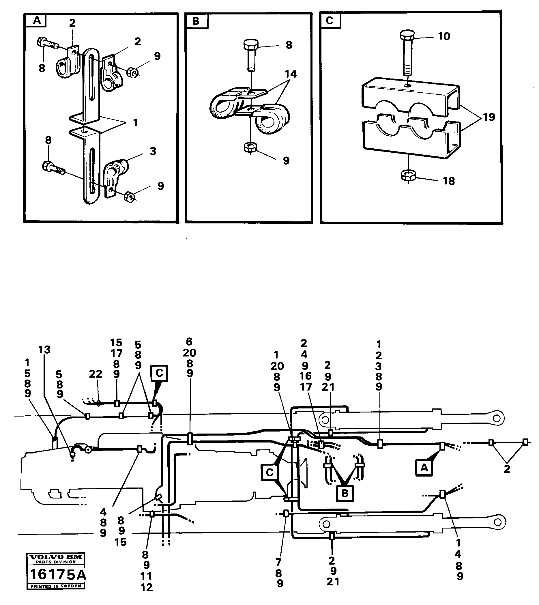 Схема запчастей Volvo 5350 5350 - 18362 Hydraulic system, clips Tillv Nr -1616 