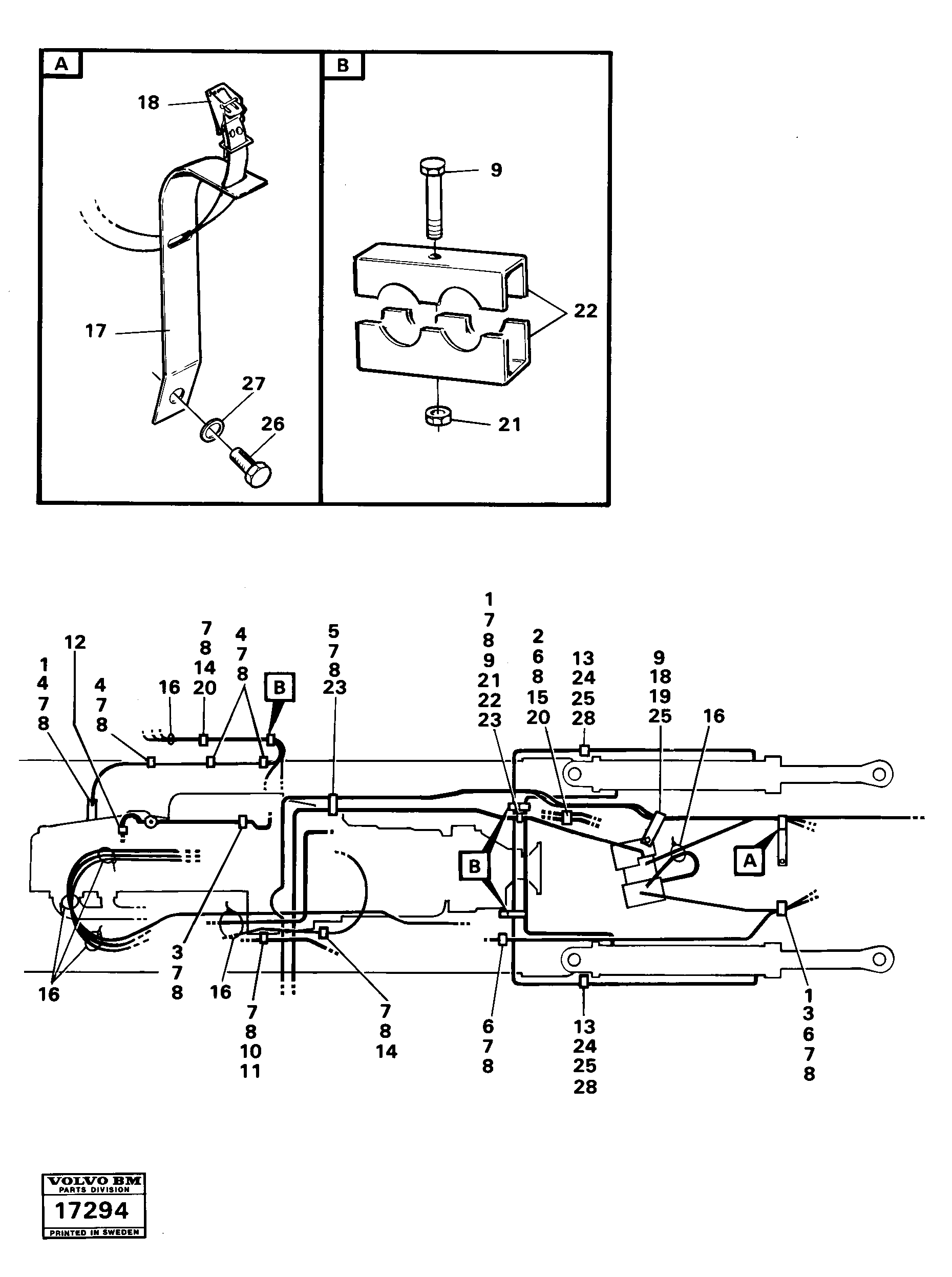 Схема запчастей Volvo 5350 5350 - 90968 Hydraulic system, clips Tillv.nr. 1800- 