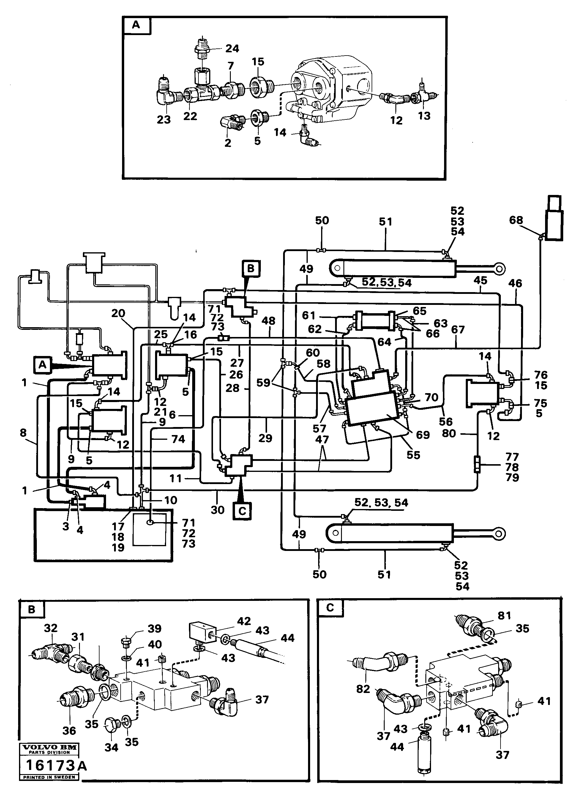 Схема запчастей Volvo 5350 5350 - 99313 Hydraulic system, pipes hoses and joints Tillv Nr -1616 