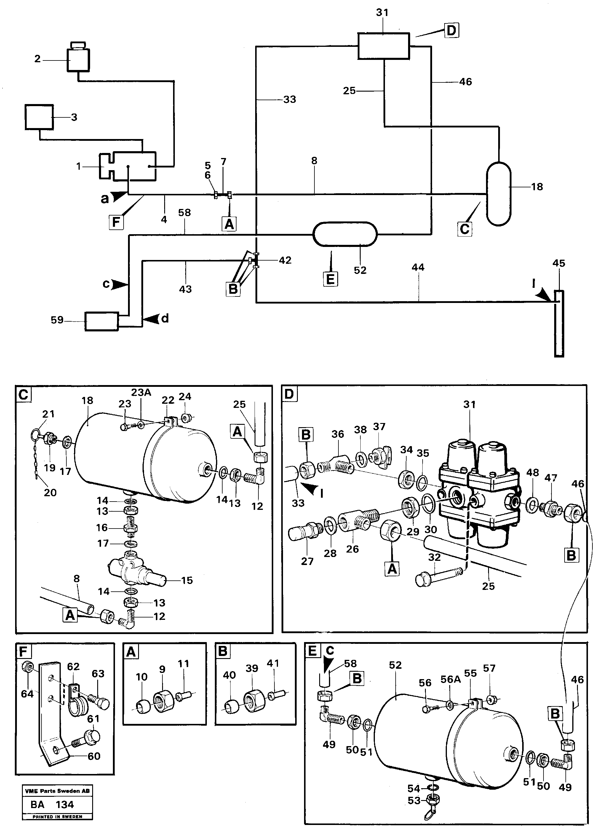 Схема запчастей Volvo A20 VOLVO BM A20 - 97058 Pneumatic system: feed lines 