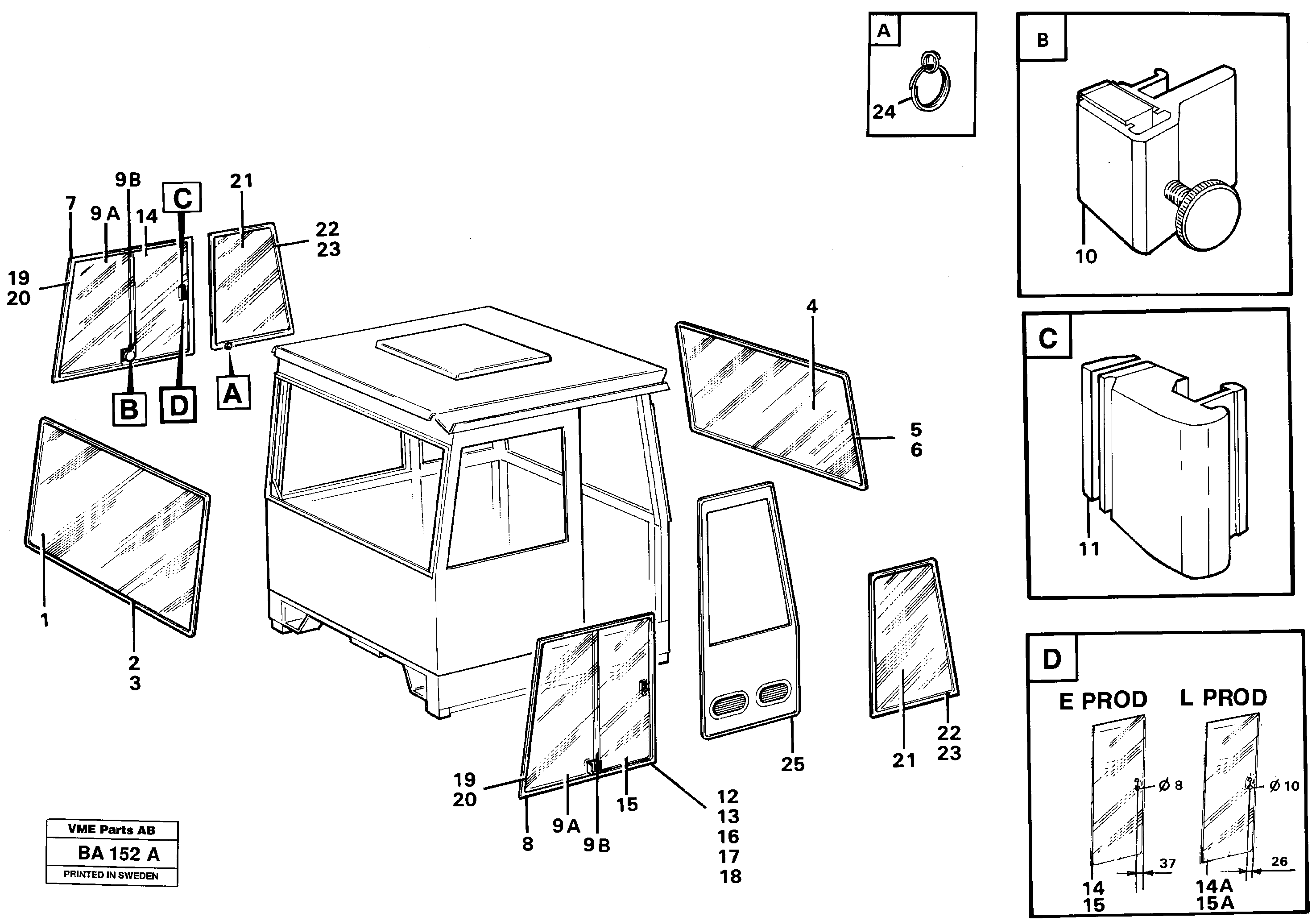Схема запчастей Volvo A20 VOLVO BM A20 - 63300 Glass panes 