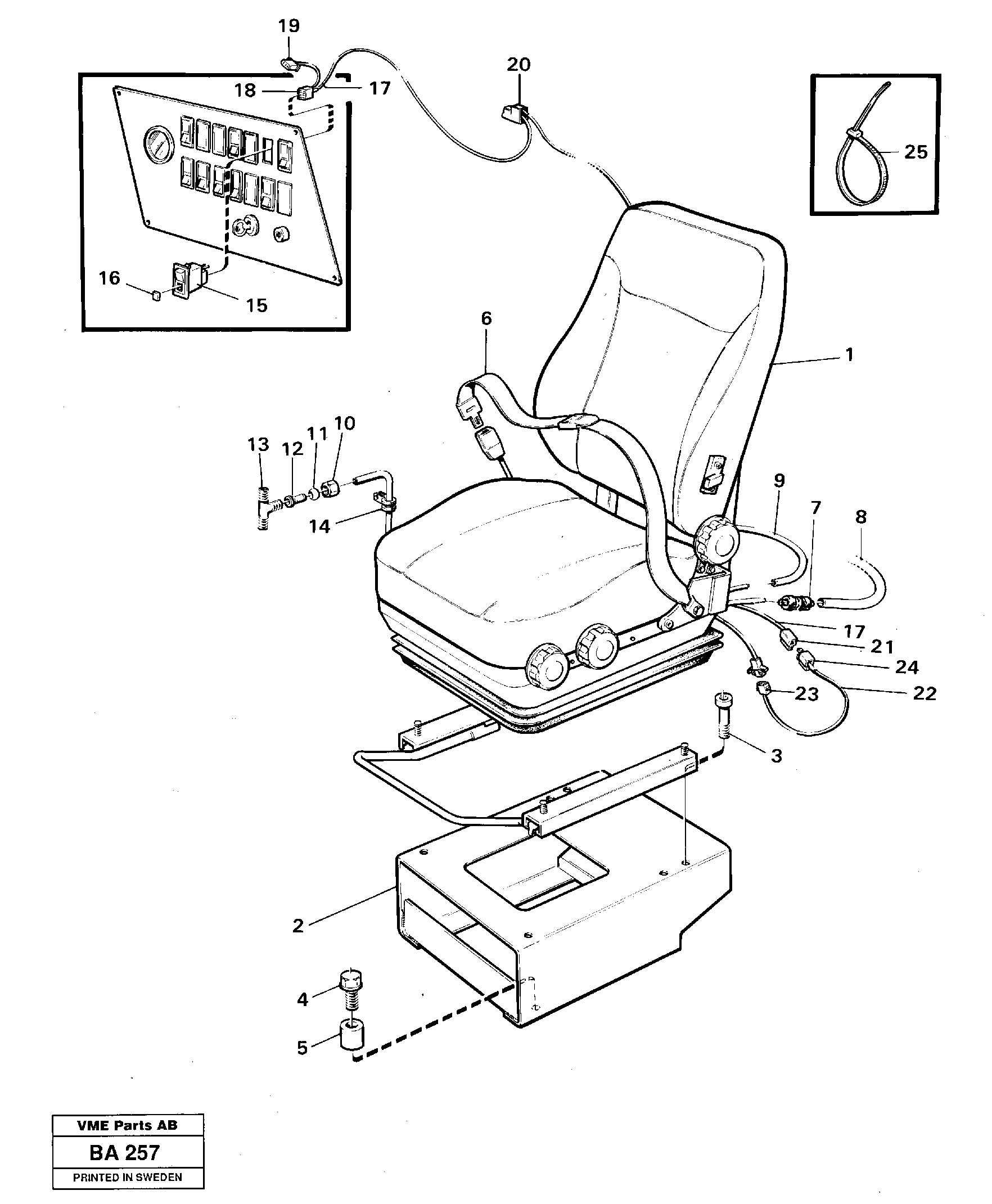 Схема запчастей Volvo A20 VOLVO BM A20 - 62098 Operators seat, air suspensioned and heated 