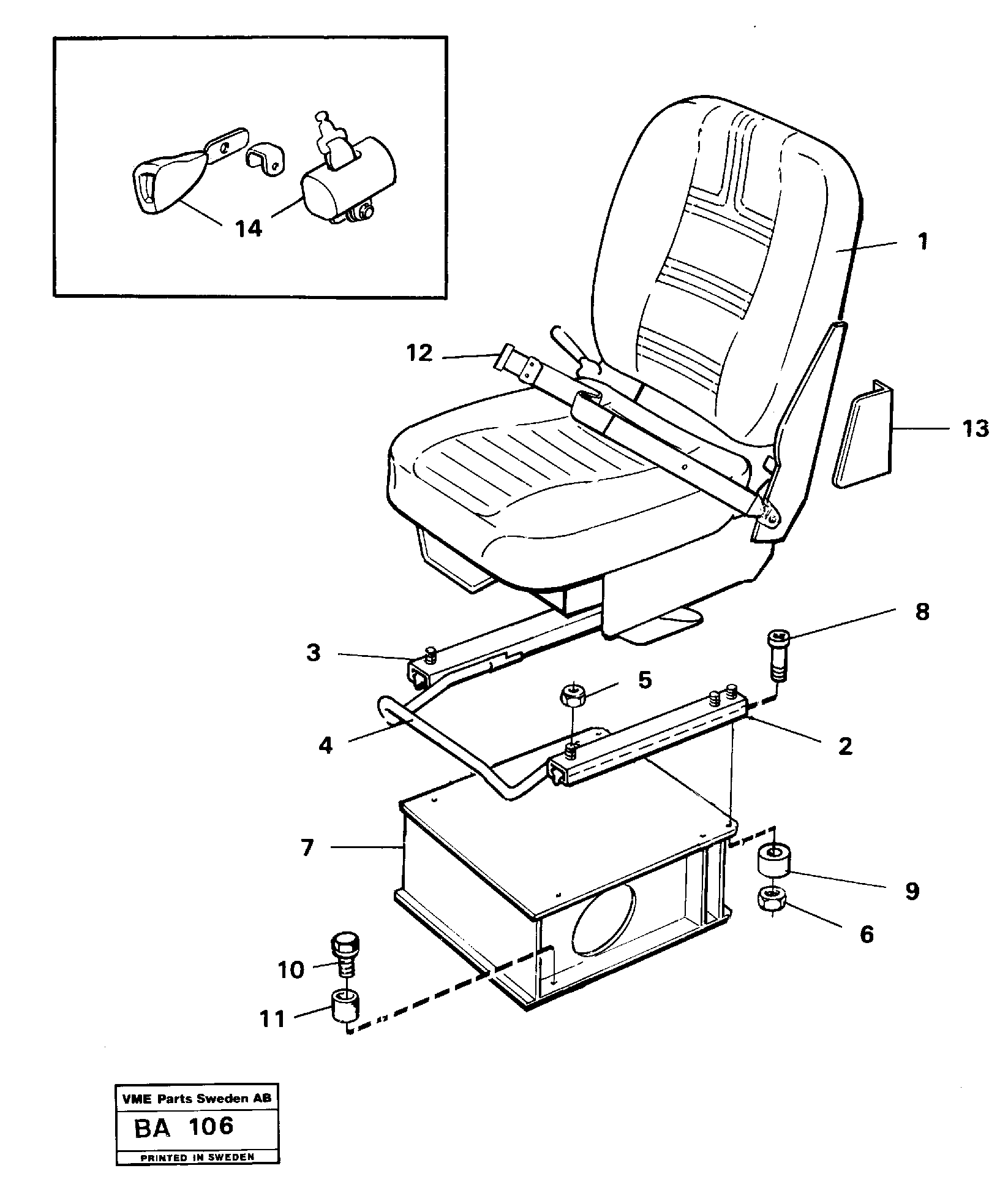 Схема запчастей Volvo A20 VOLVO BM A20 - 89859 Operator seat with fitting parts 