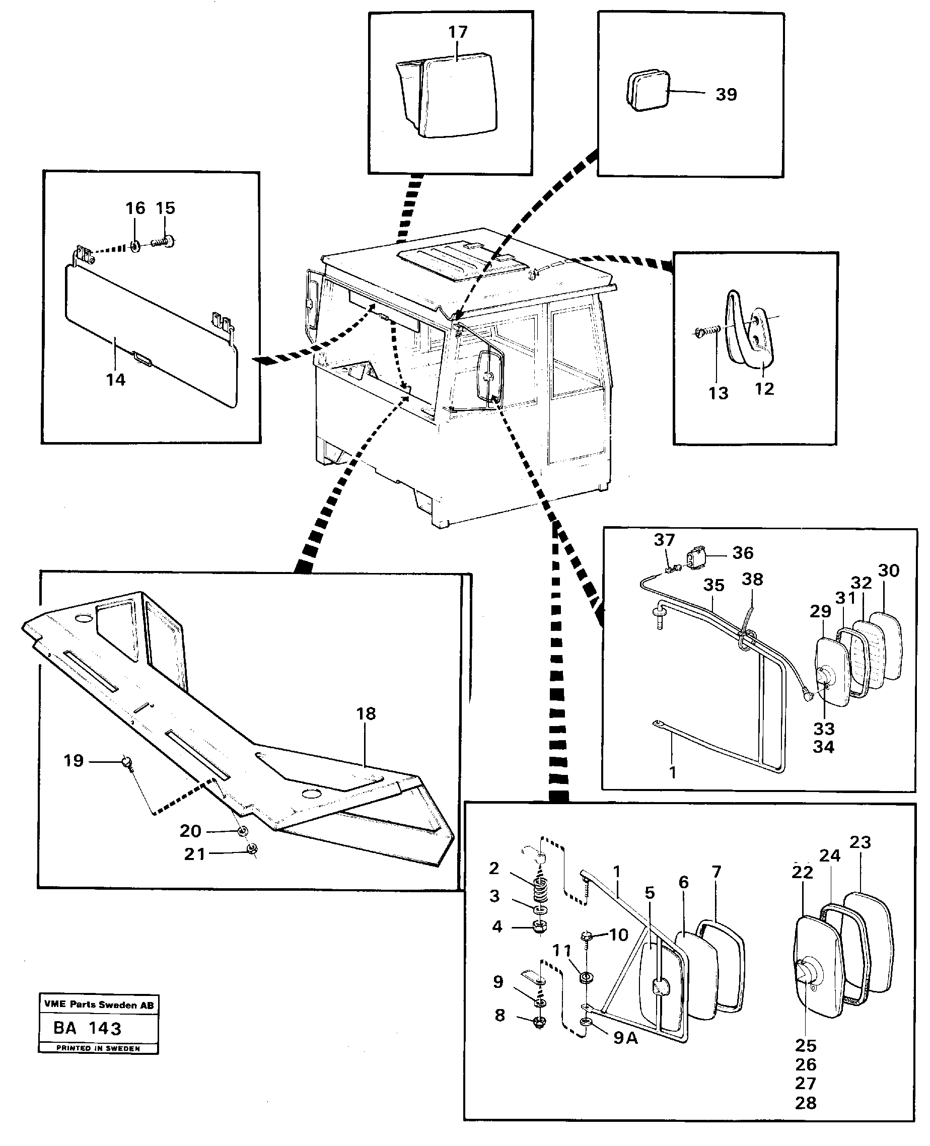 Схема запчастей Volvo A20 VOLVO BM A20 - 88919 Rear view mirrors and sun vizors 