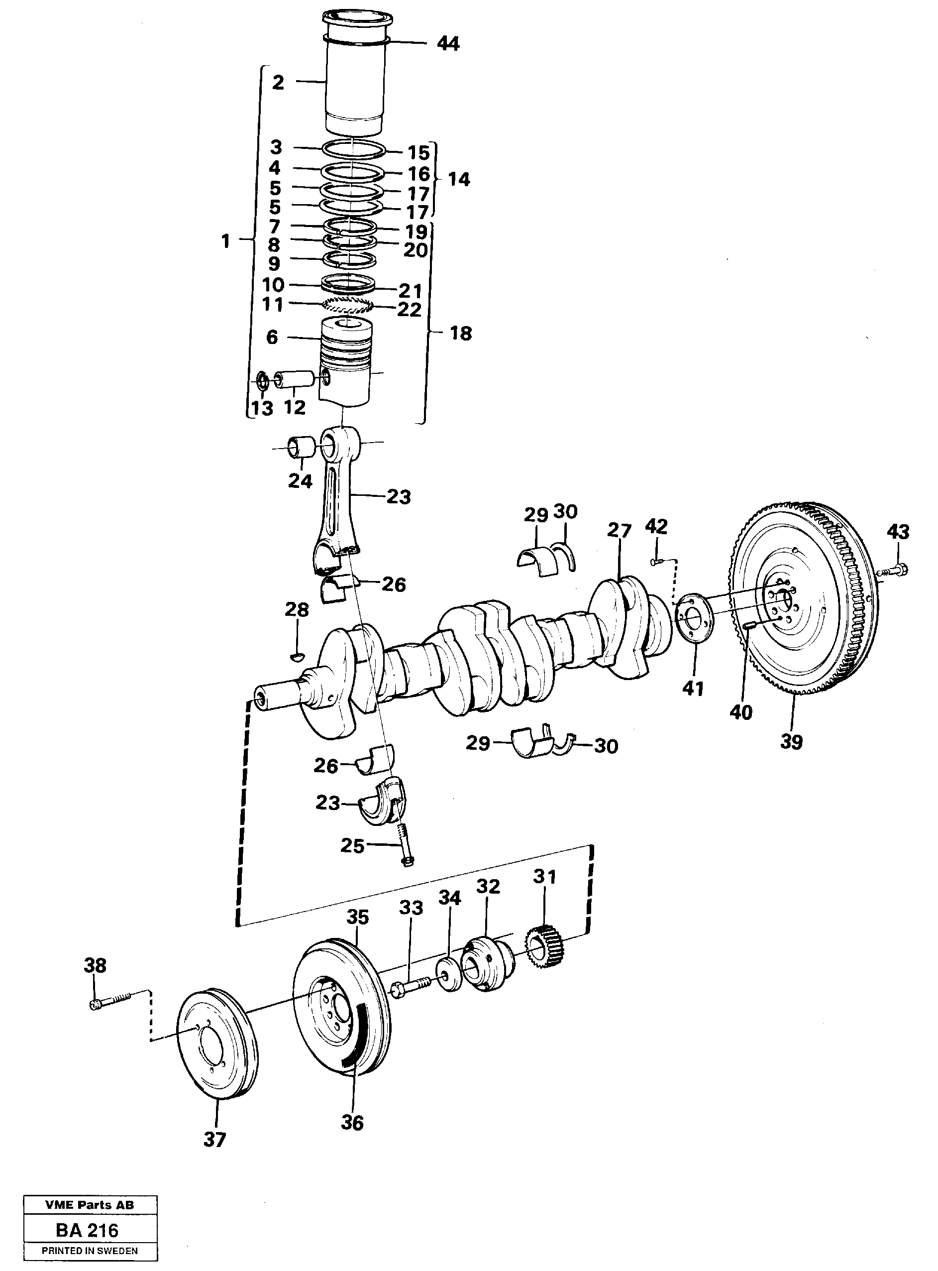 Схема запчастей Volvo A20 VOLVO BM A20 - 22338 Crankshaft and related parts 