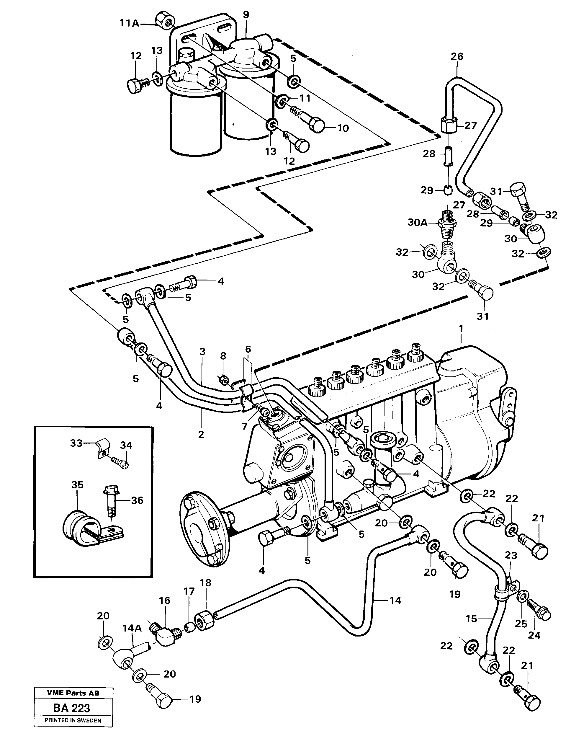 Схема запчастей Volvo A20 VOLVO BM A20 - 24893 Fuel pipes, fuel injection pump, fuel filter 