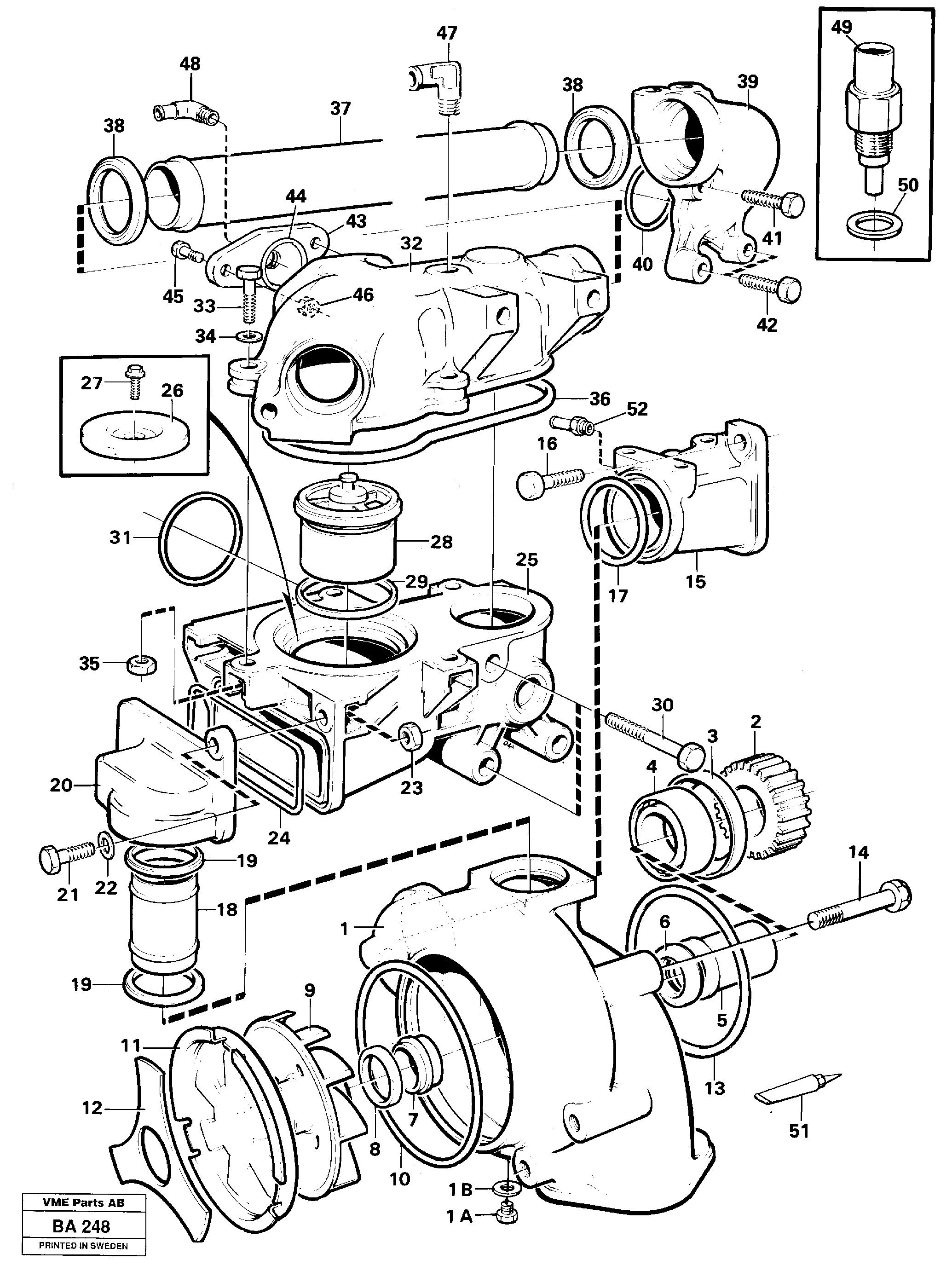 Схема запчастей Volvo A20 VOLVO BM A20 - 15657 Water pump and thermostat housing 