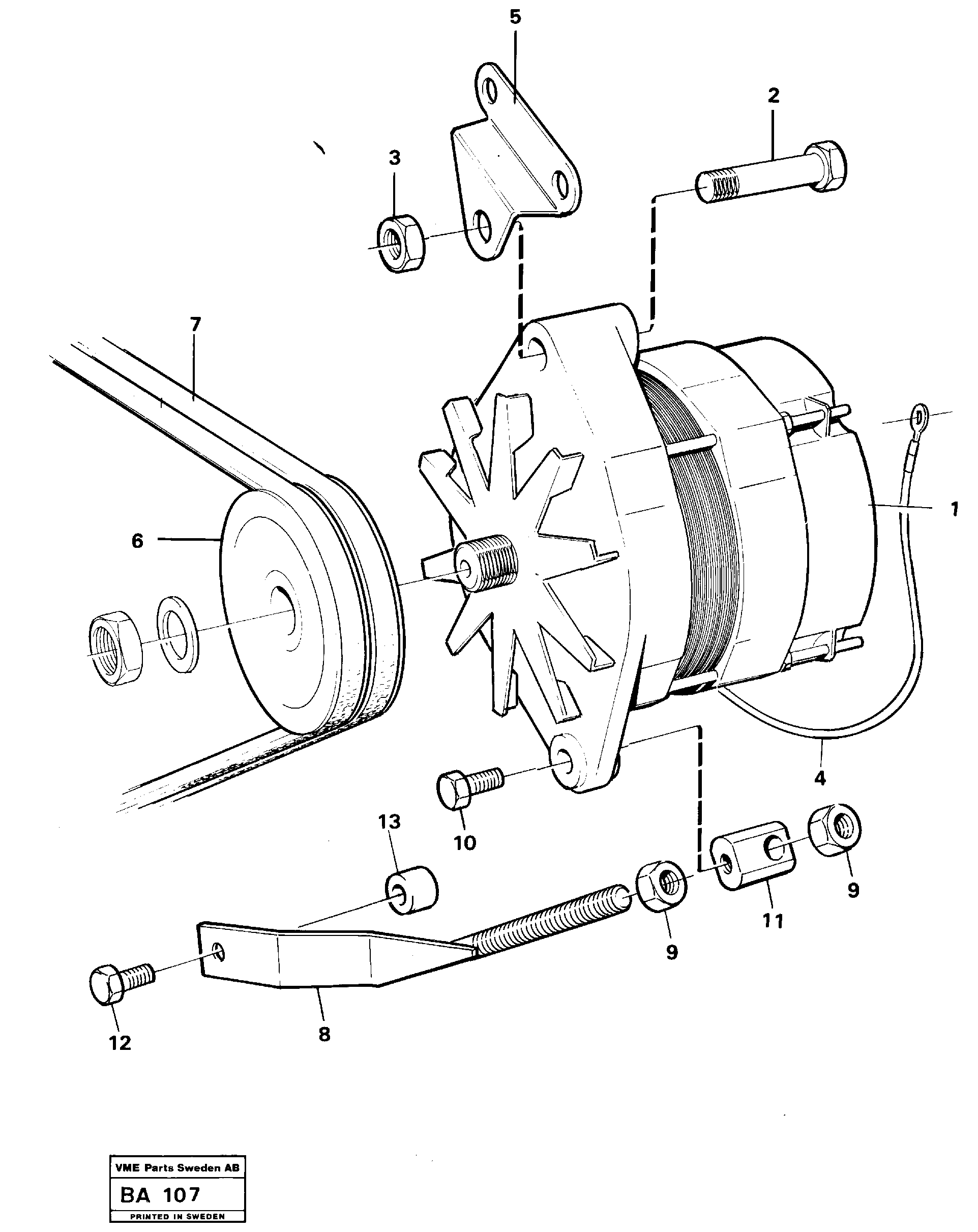 Схема запчастей Volvo A20 VOLVO BM A20 - 15544 Alternator with assembling details 