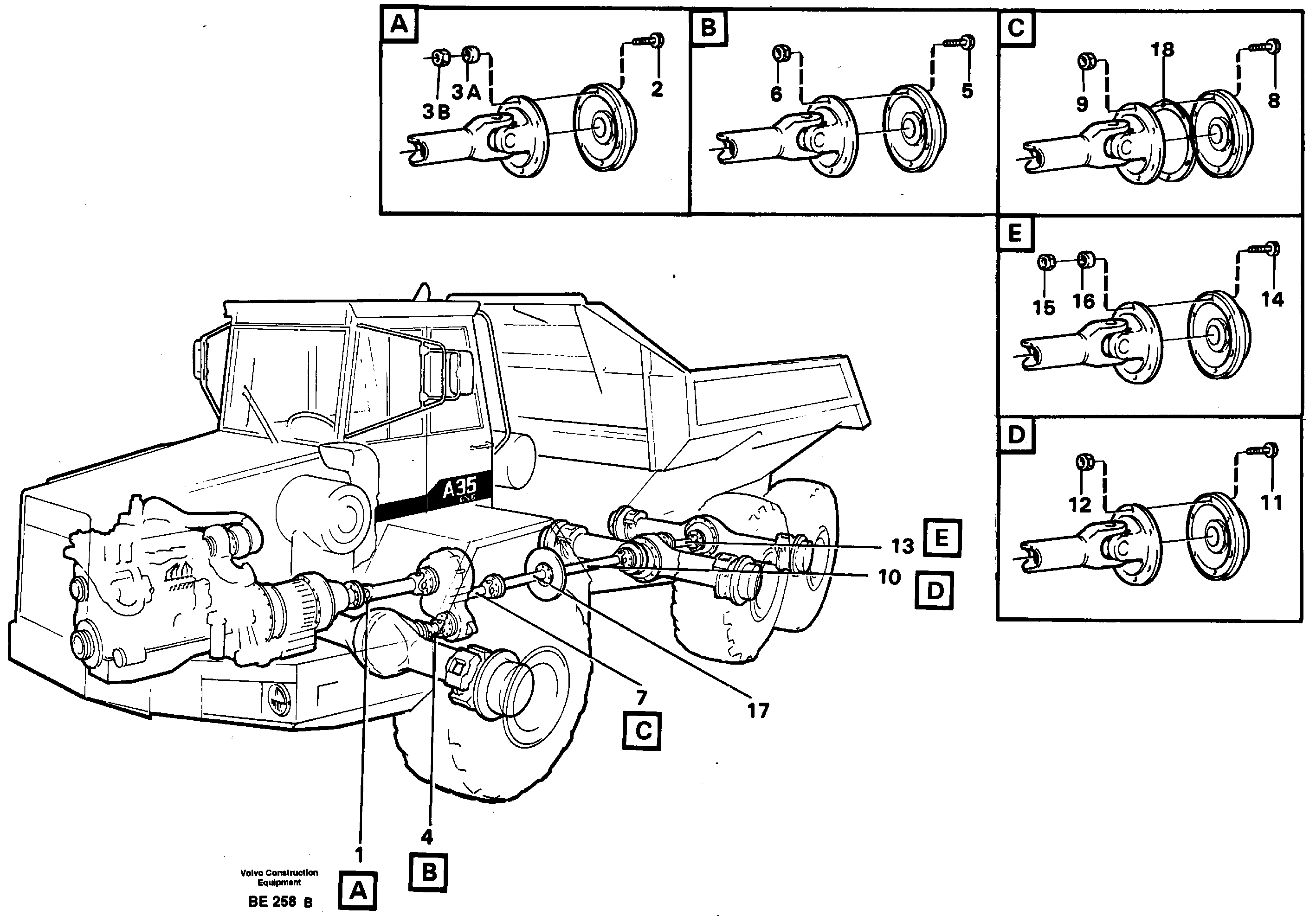 Схема запчастей Volvo A35 Volvo BM A35 - 23737 Propeller shafts with fitting parts 