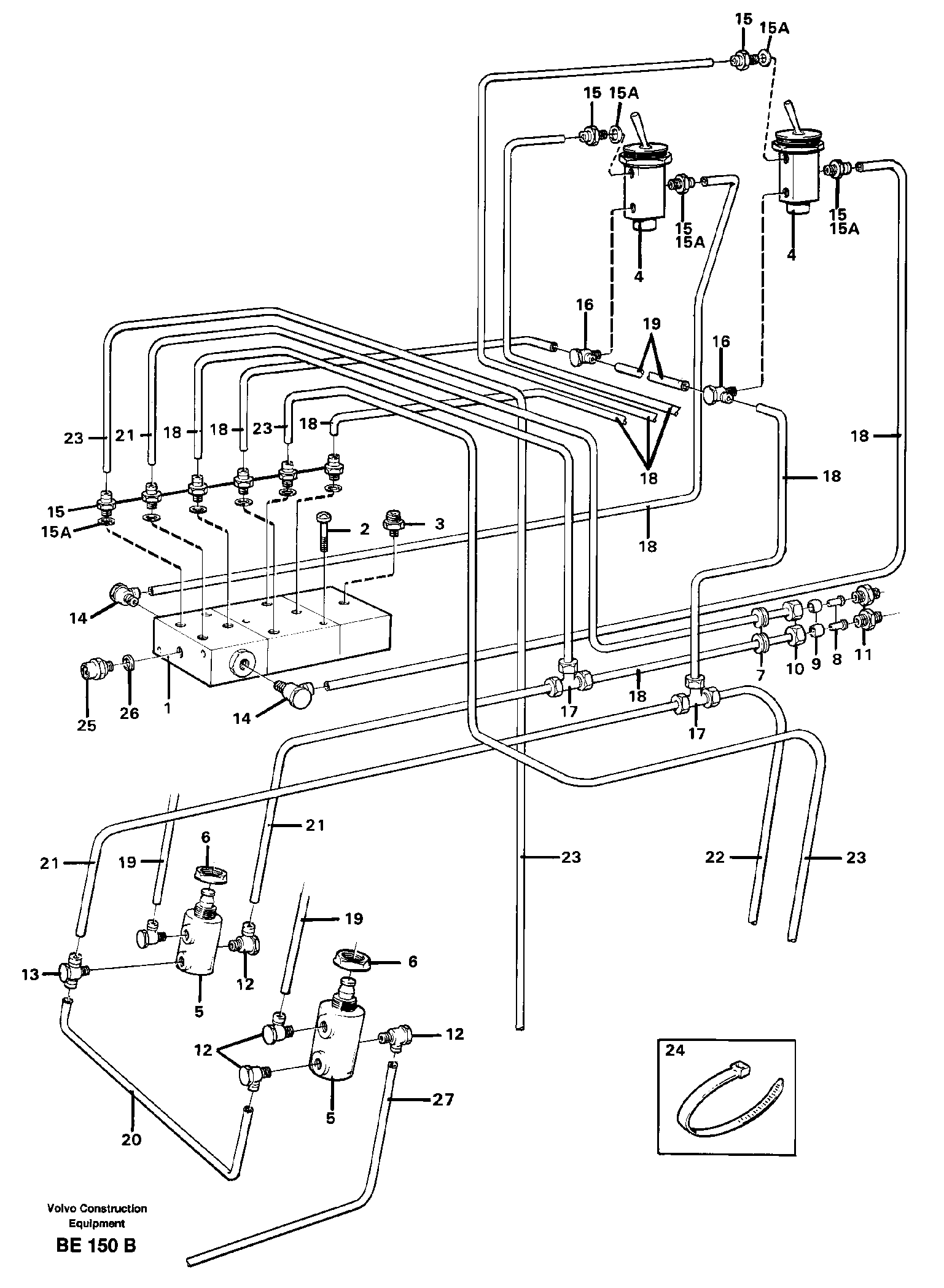 Схема запчастей Volvo A35 Volvo BM A35 - 24009 Pneumatic system: Differential, cab 