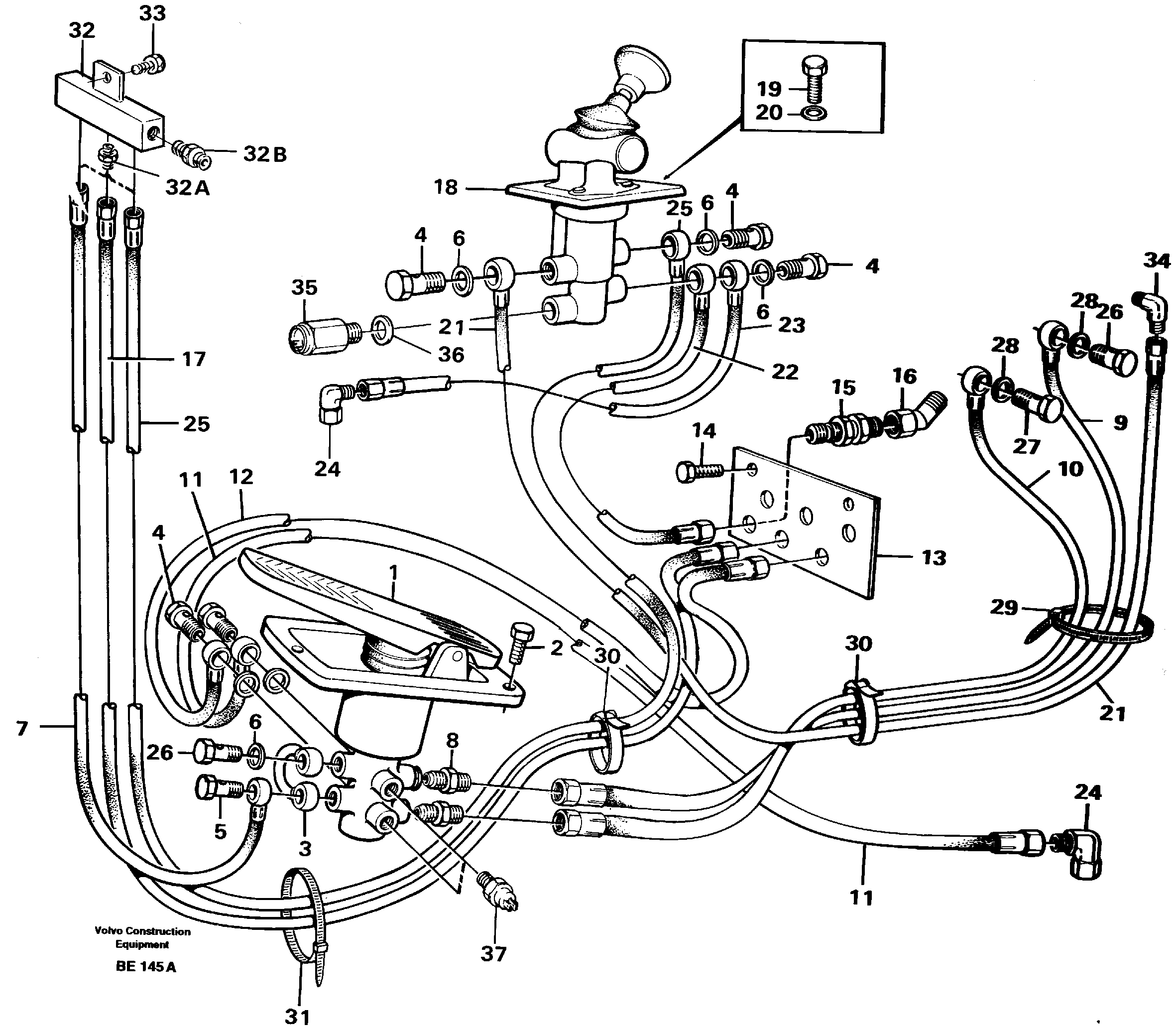 Схема запчастей Volvo A35 Volvo BM A35 - 16220 Hydraulic brake system cab 