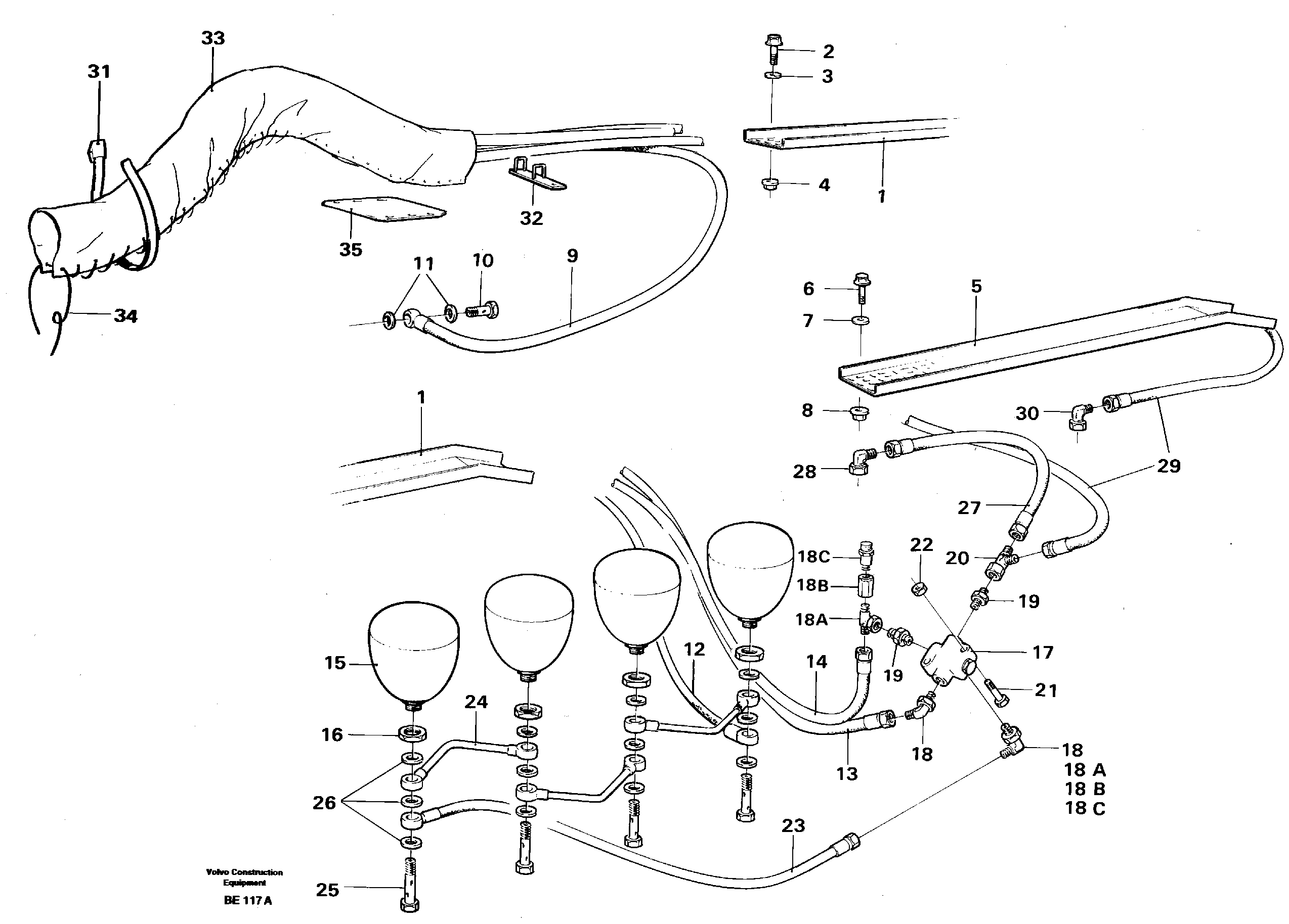 Схема запчастей Volvo A35 Volvo BM A35 - 91296 Hydraulic brake system trailer 