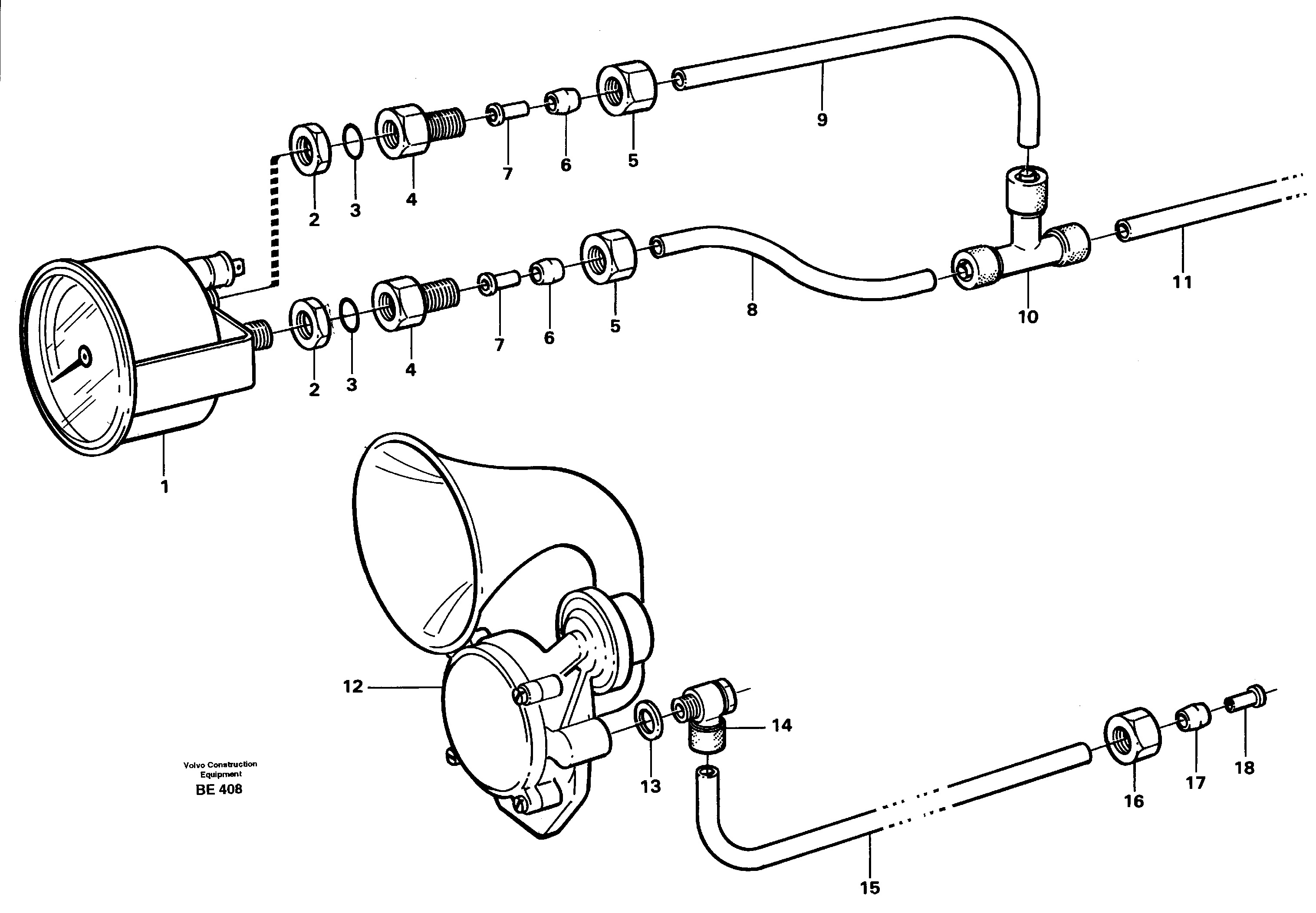 Схема запчастей Volvo A35 Volvo BM A35 - 15790 Pneumatic system, pneumatic pressure gauge and horn 