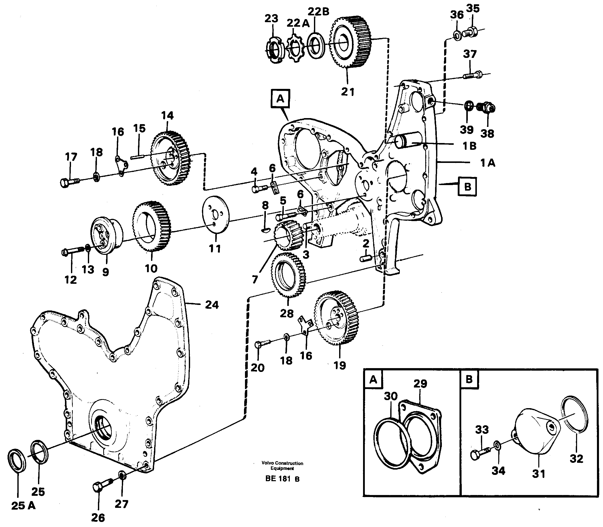 Схема запчастей Volvo A35 Volvo BM A35 - 37099 Timing gear casing and gears 