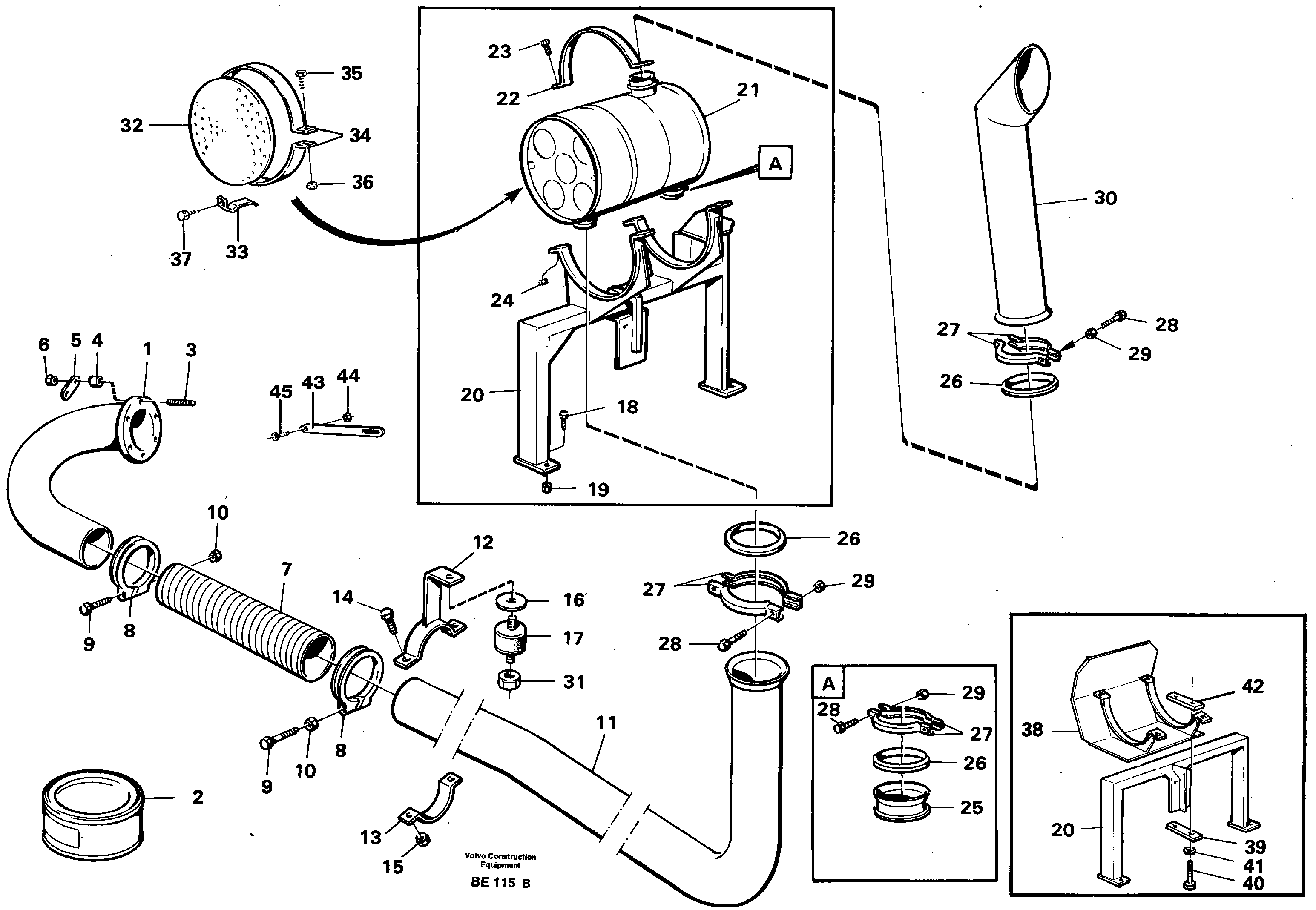 Схема запчастей Volvo A35 Volvo BM A35 - 86525 Exhaust system, silencer 