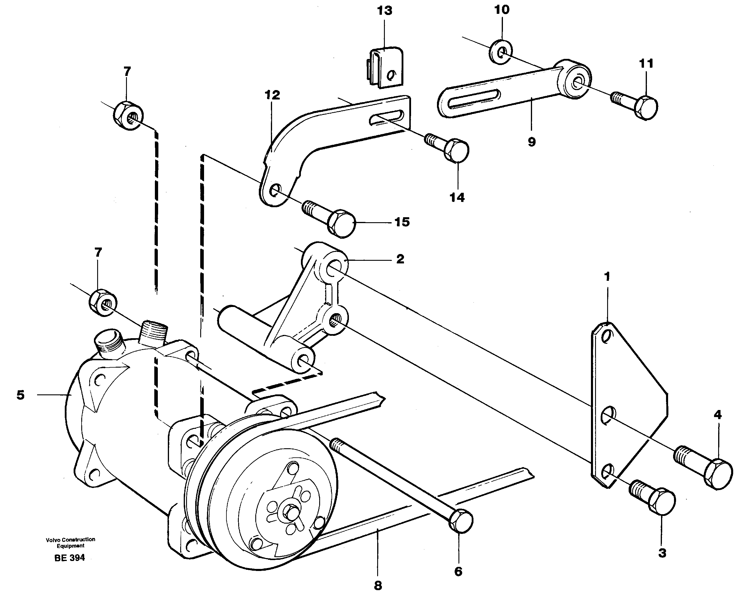 Схема запчастей Volvo A35 Volvo BM A35 - 5880 Compressor for cooling agent R134a with fitting parts 