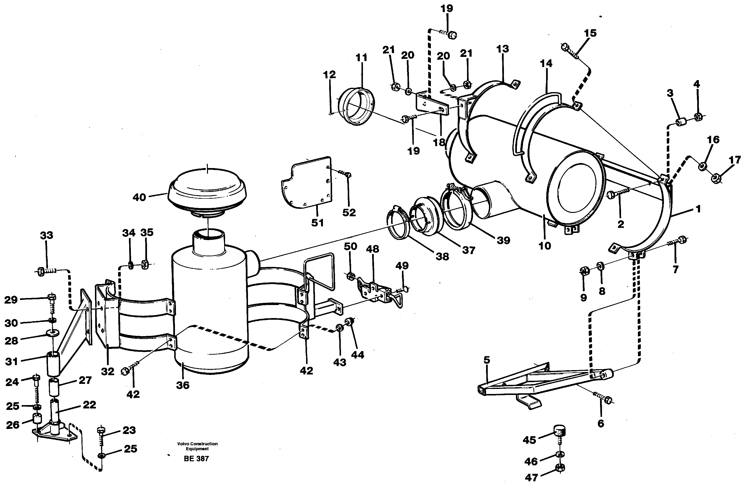 Схема запчастей Volvo A35 Volvo BM A35 - 82800 Oil bath air filter with fitting parts 