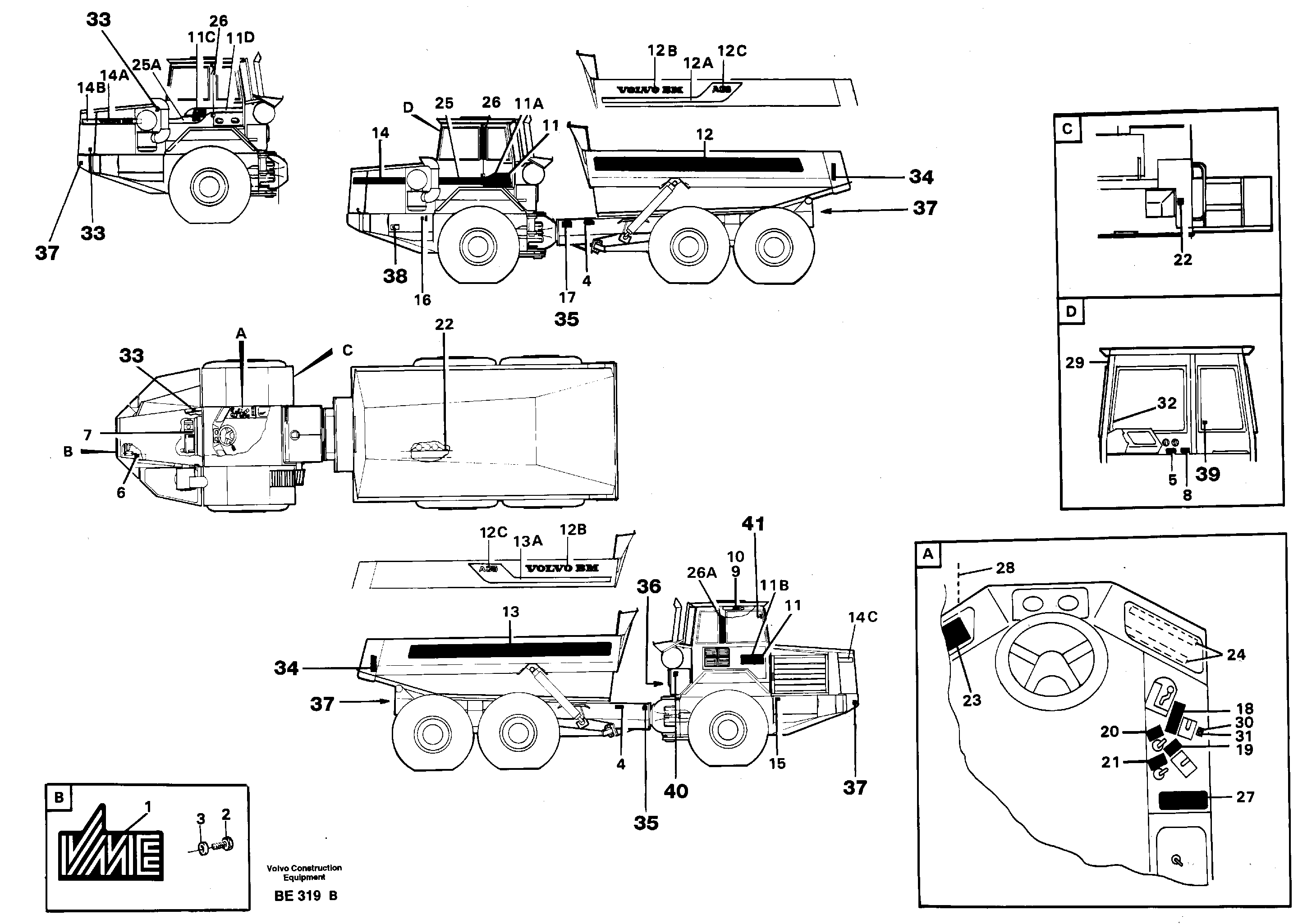 Схема запчастей Volvo A35 Volvo BM A35 - 65963 Sign plates and decals 