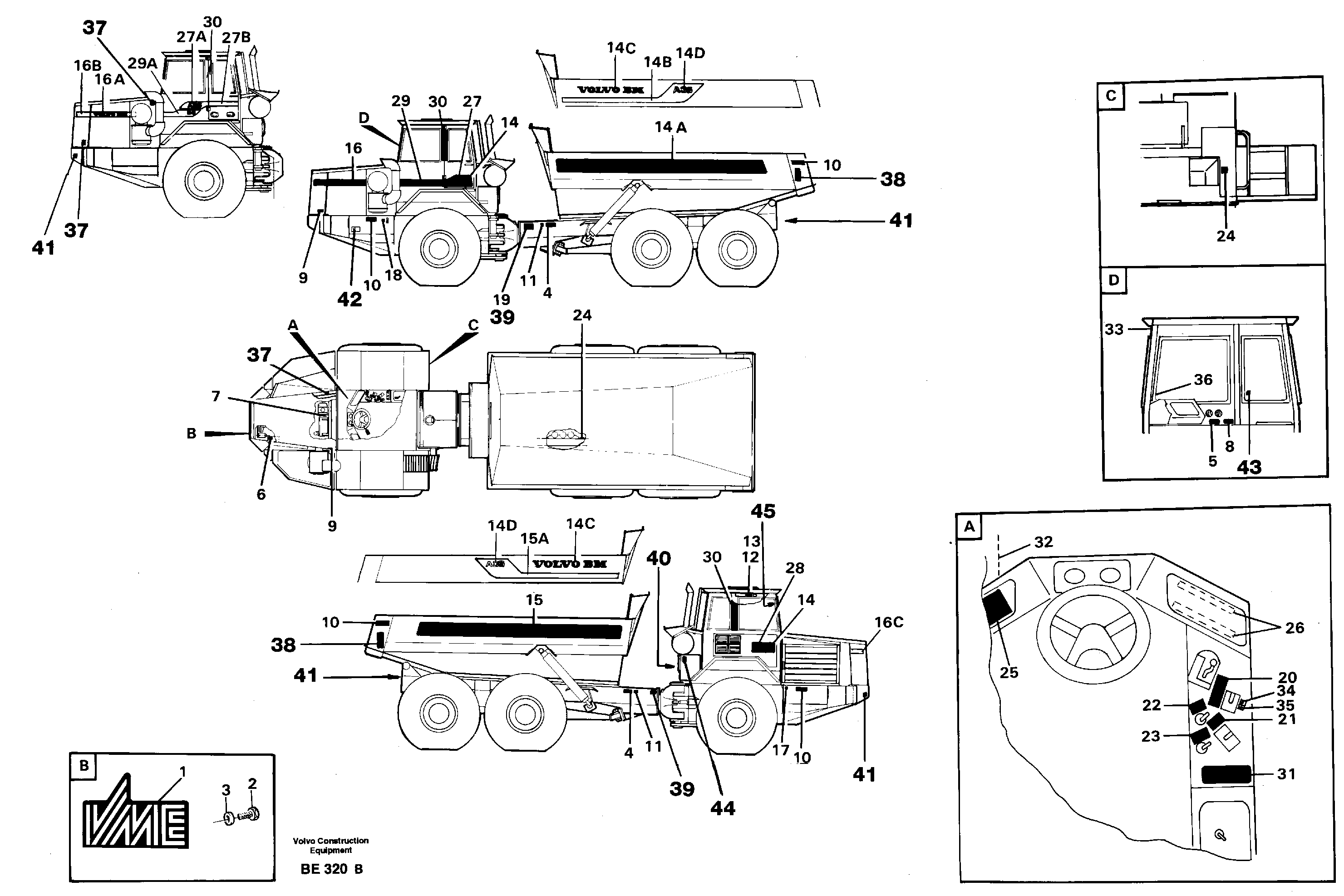 Схема запчастей Volvo A35 Volvo BM A35 - 65964 Sign plates and decals 