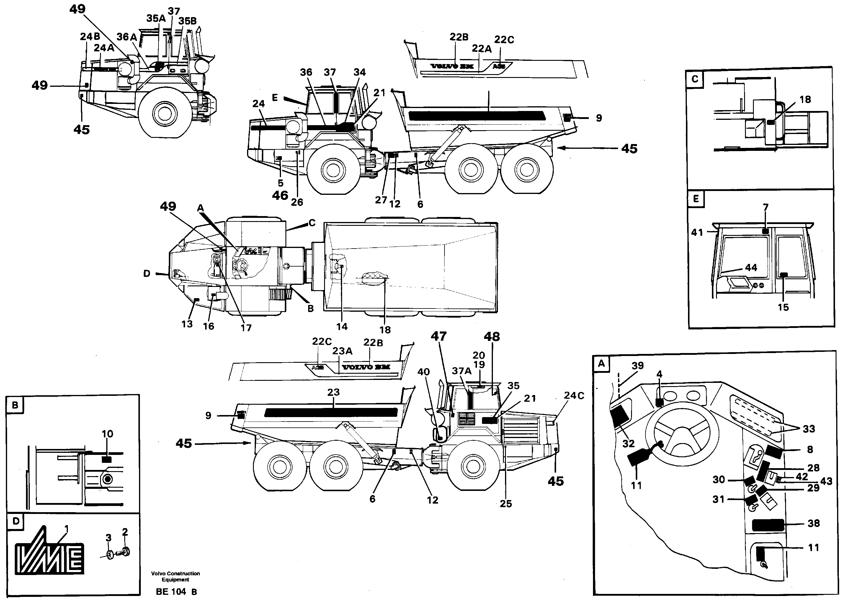 Схема запчастей Volvo A35 Volvo BM A35 - 65965 Sign plates and decals 