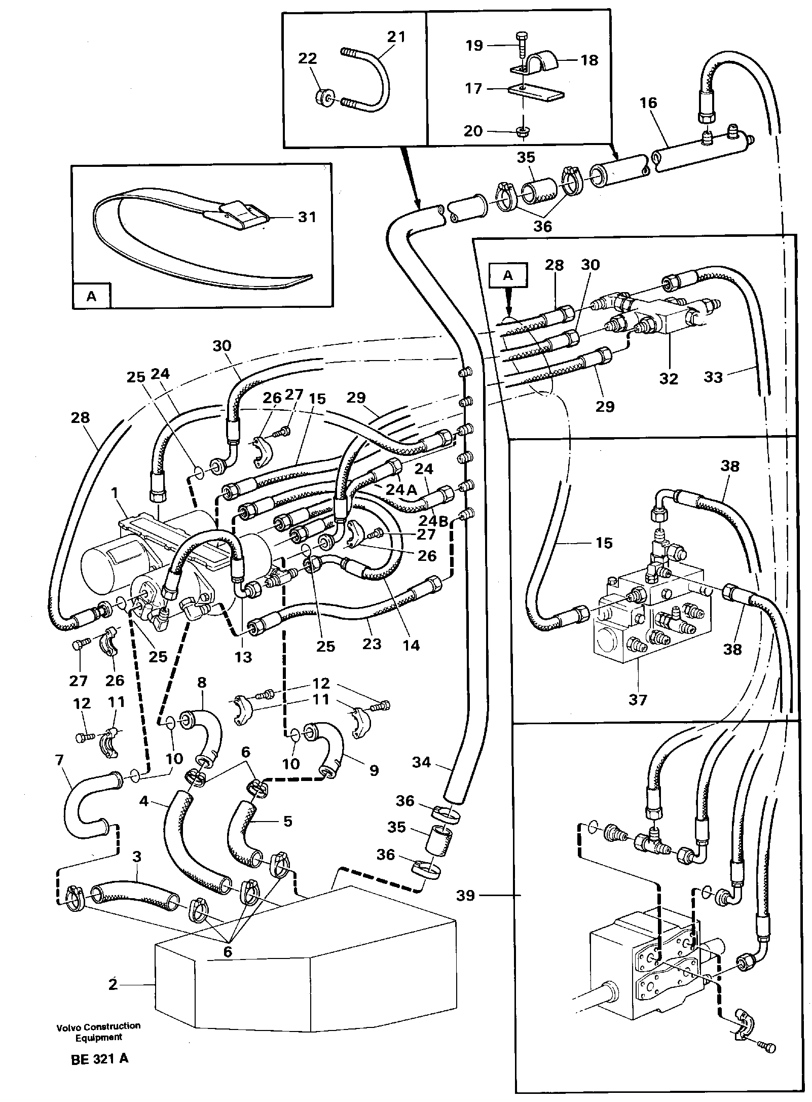 Схема запчастей Volvo A35 Volvo BM A35 - 90838 Hydraulic system pipe and hoses 