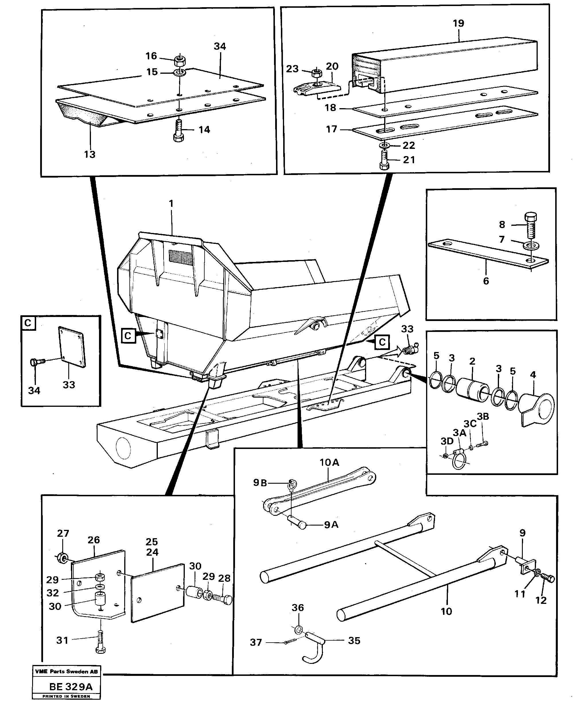 Схема запчастей Volvo A35 Volvo BM A35 - 84059 Dumper basket with fitting parts 