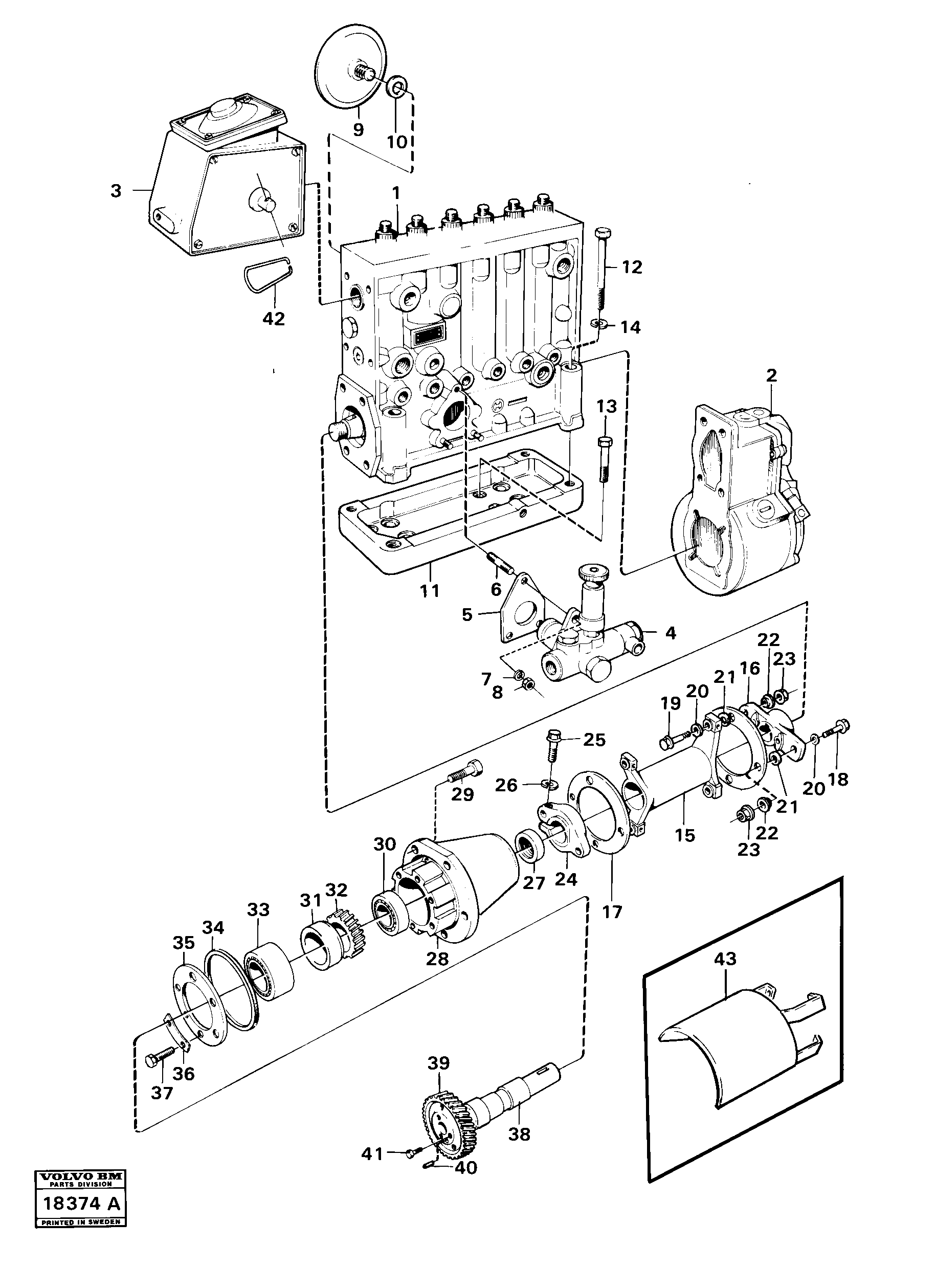 Схема запчастей Volvo A25 VOLVO BM VOLVO BM A25 - 87138 Fuel injection pump with fitting parts 