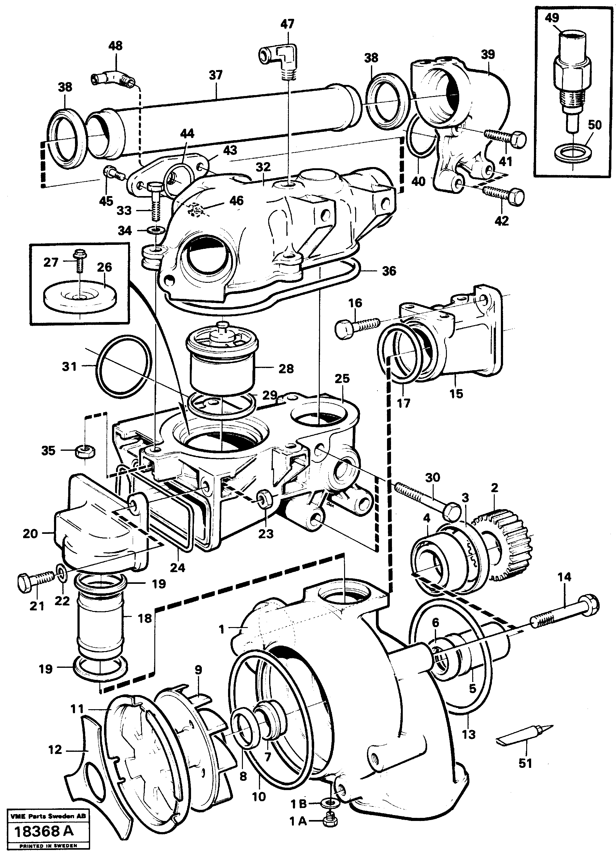 Схема запчастей Volvo A25 VOLVO BM VOLVO BM A25 - 20615 Water pump and thermostat housing 