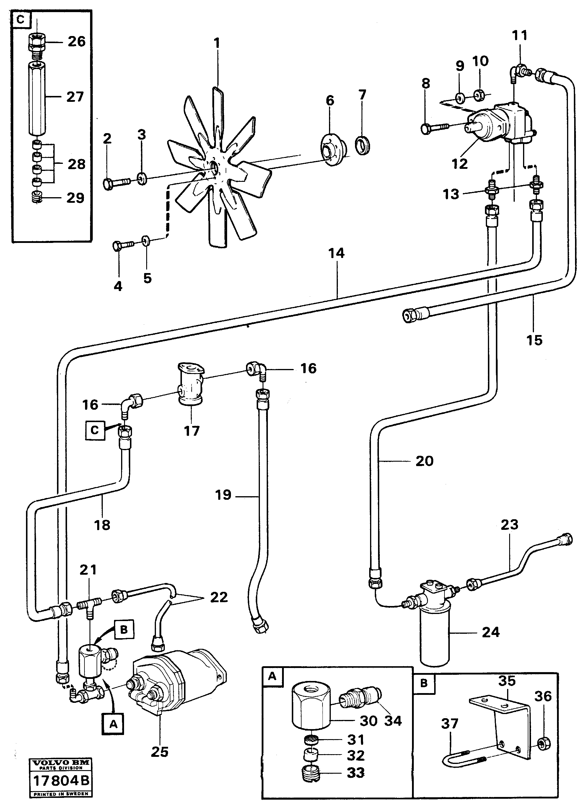 Схема запчастей Volvo A25 VOLVO BM VOLVO BM A25 - 98673 Fan, fitting and drive 