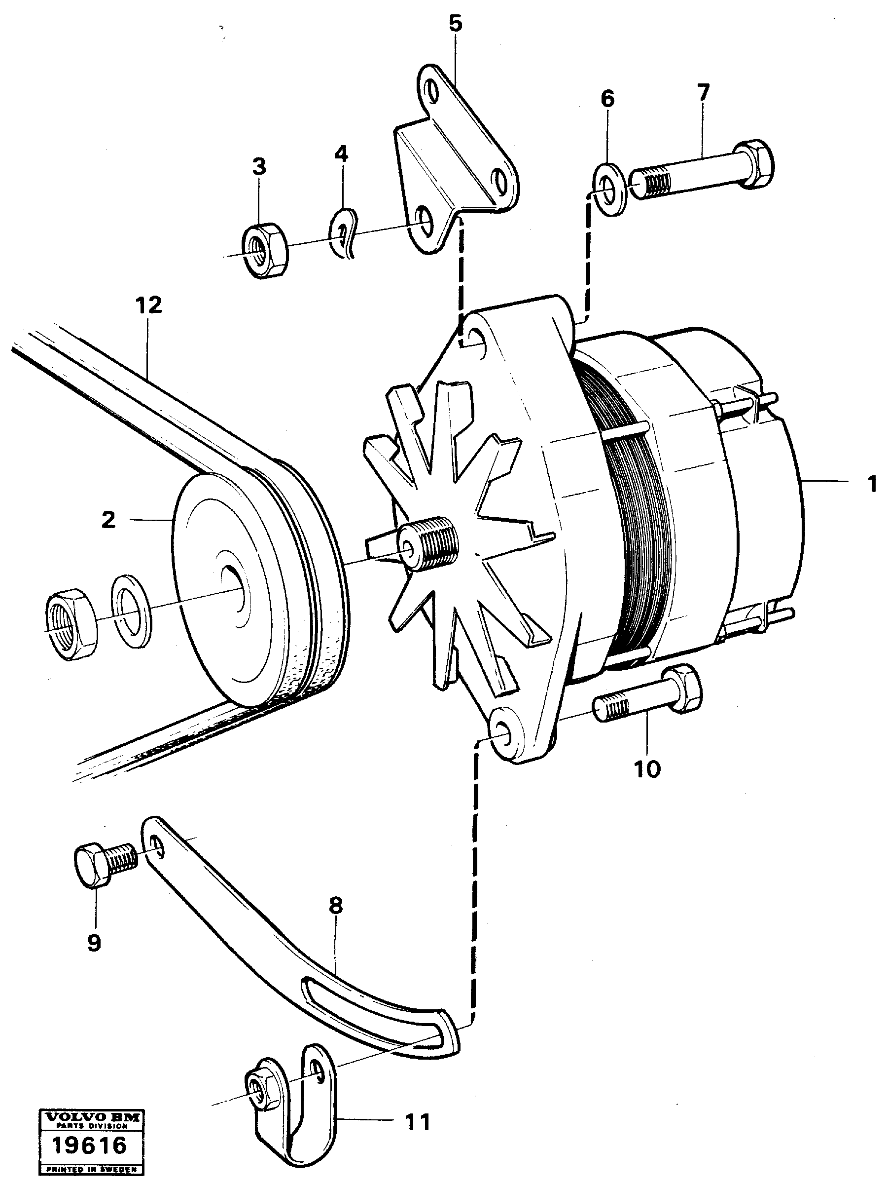 Схема запчастей Volvo A25 VOLVO BM VOLVO BM A25 - 22515 Alternator with assembling details 