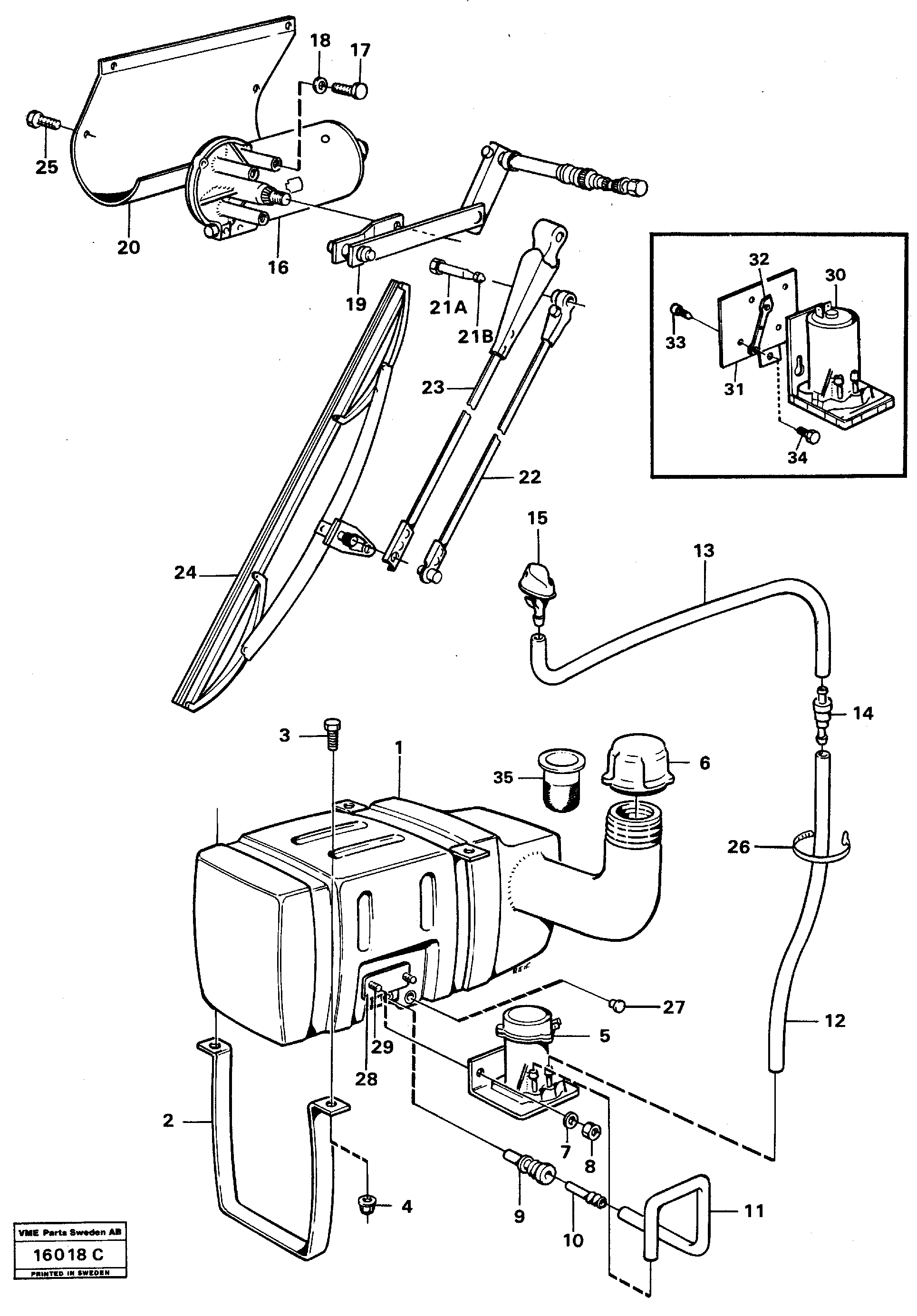 Схема запчастей Volvo A25 VOLVO BM VOLVO BM A25 - 34558 Windscreen washer and wiper 