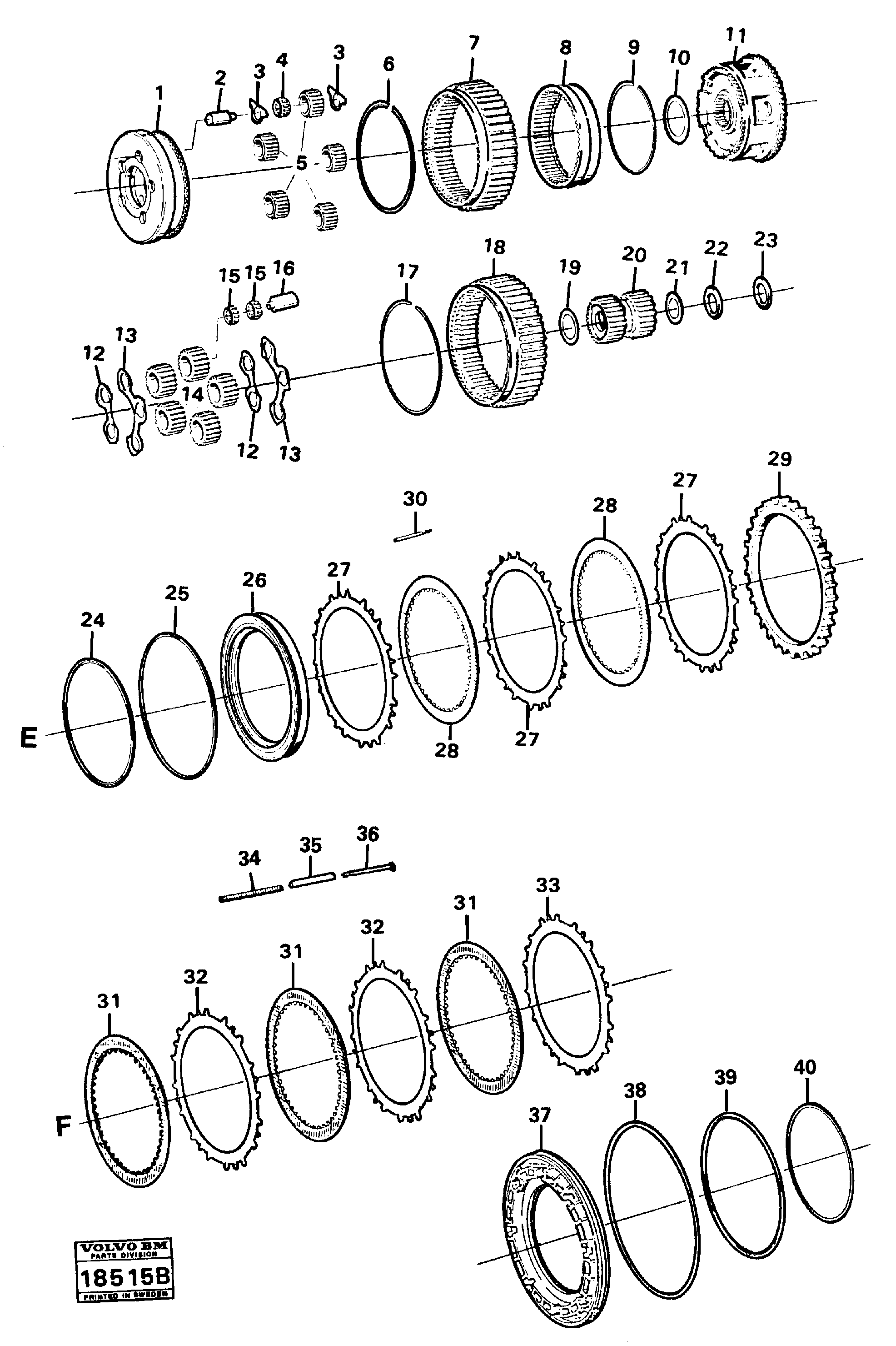 Схема запчастей Volvo A25 VOLVO BM VOLVO BM A25 - 34564 Clutch e,f 