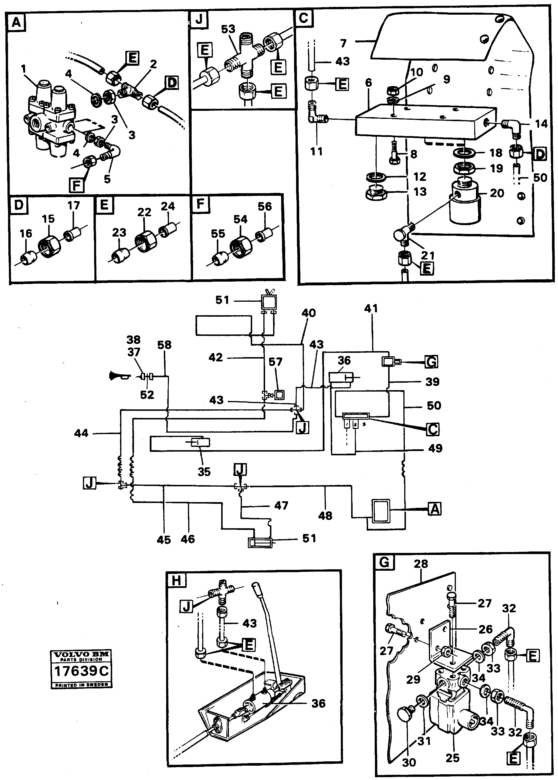 Схема запчастей Volvo A25 VOLVO BM VOLVO BM A25 - 82313 Comp. air controls 1. protect.valve,valve platecear And Tipping Controls 