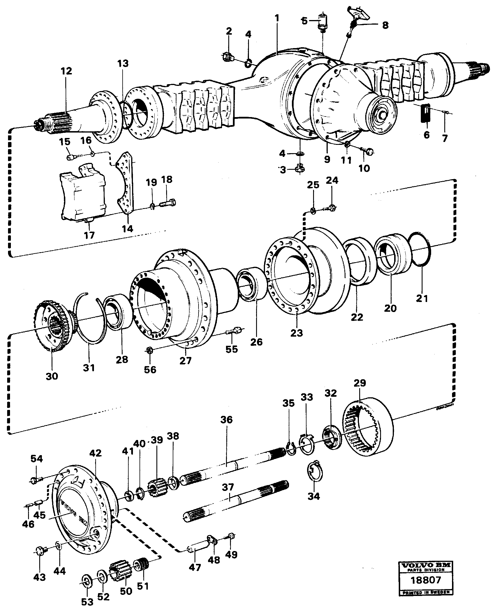 Схема запчастей Volvo A25 VOLVO BM VOLVO BM A25 - 99217 Planet shaft 6x6 rear ah 54 d Prod Nr 23538 
