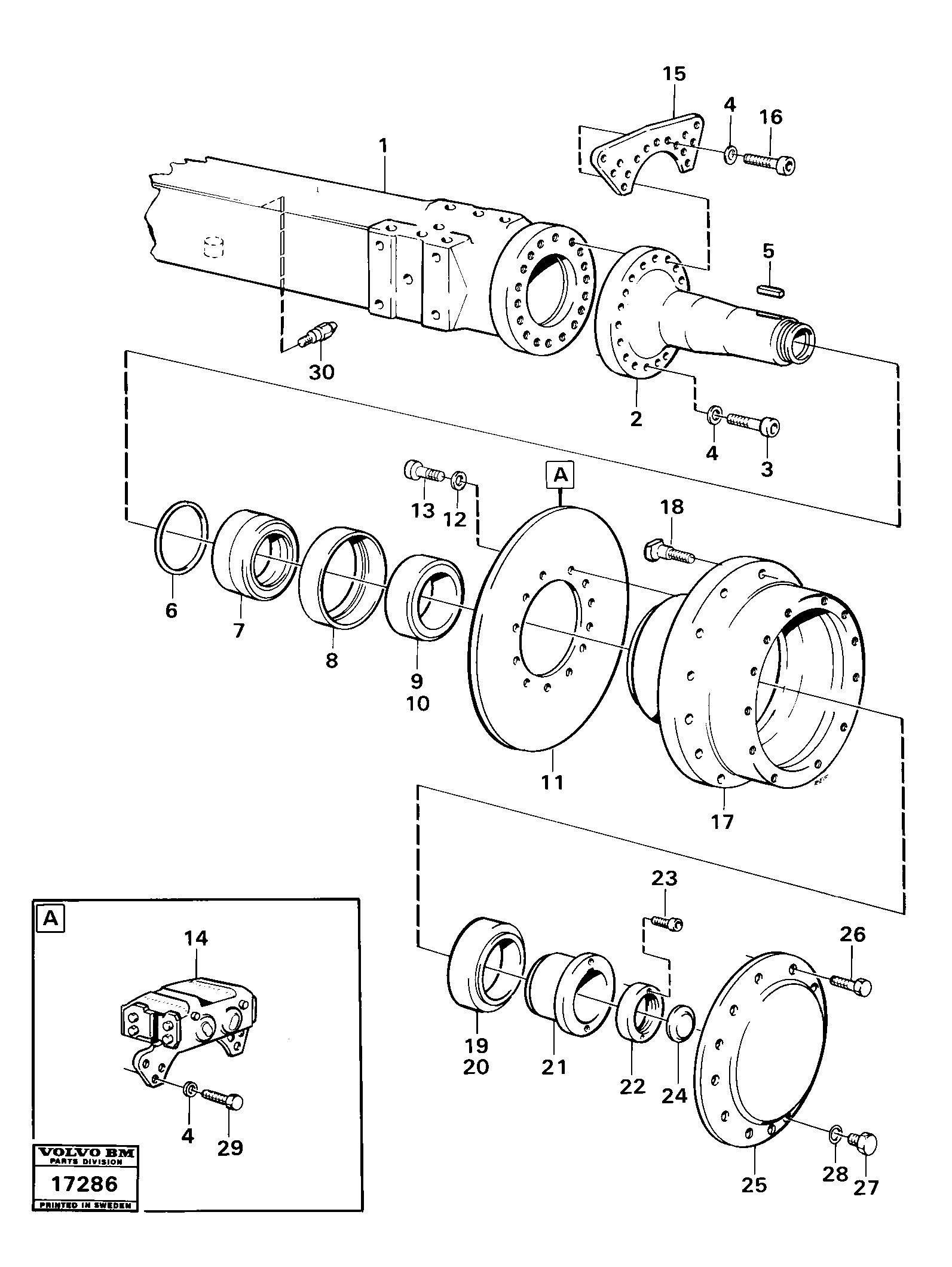Схема запчастей Volvo A25 VOLVO BM VOLVO BM A25 - 91126 Trailing wheel-axle ta 54 b, tillv nr - 4951 Prod Nr 23551 