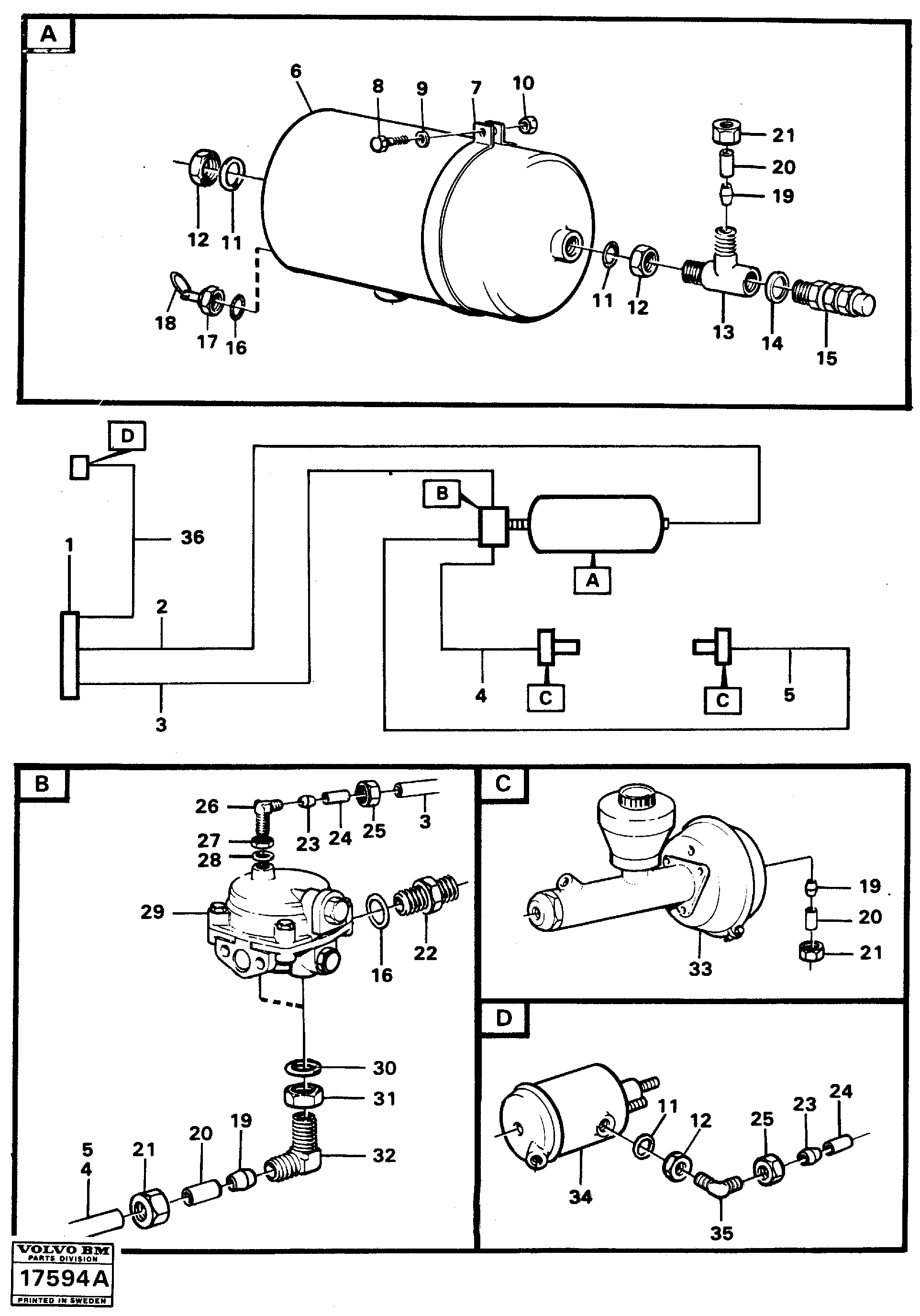 Схема запчастей Volvo A25 VOLVO BM VOLVO BM A25 - 82338 Brake circuit, trailer 6x4, 6x6 