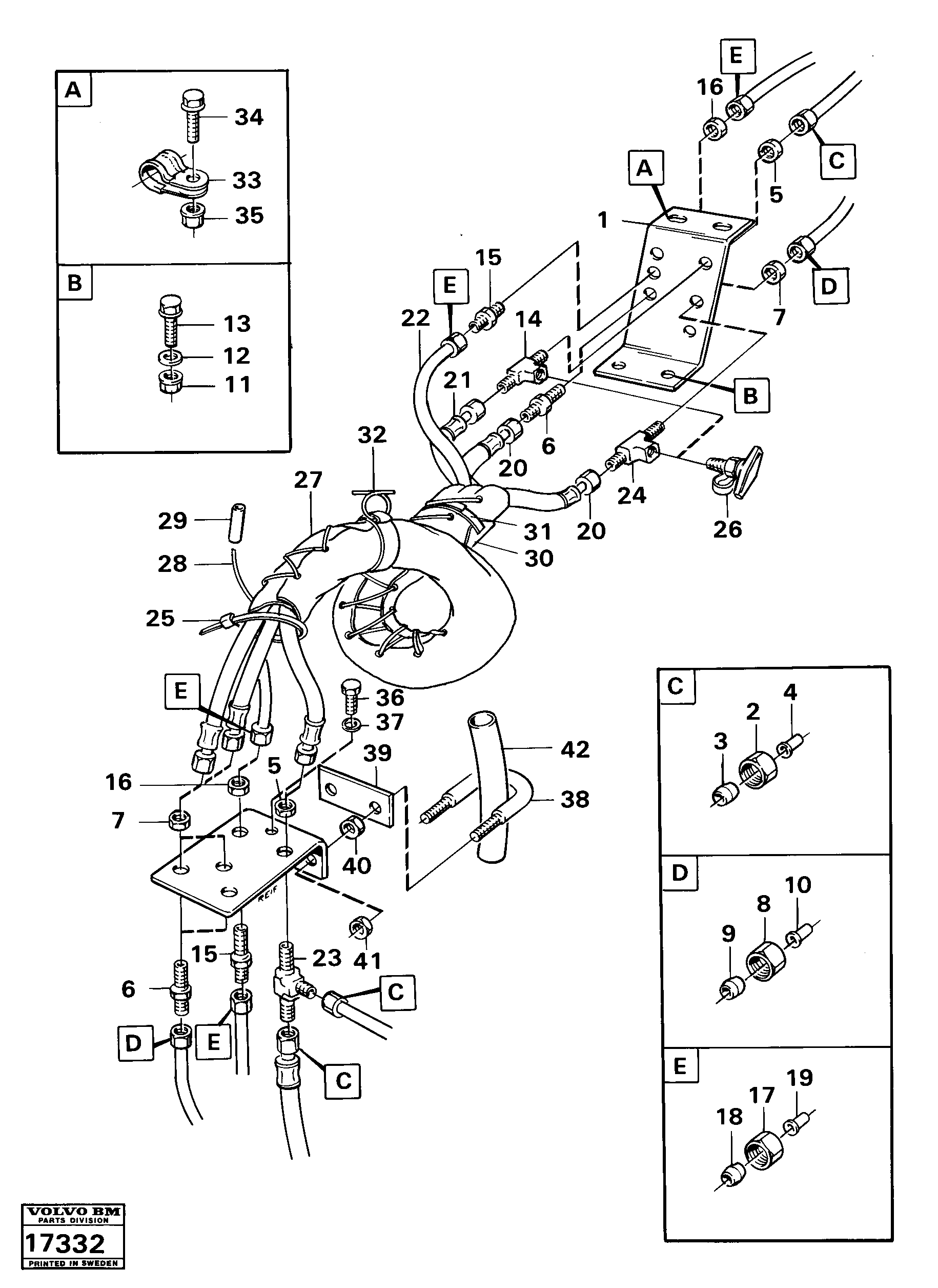 Схема запчастей Volvo A25 VOLVO BM VOLVO BM A25 - 90665 Hoses over hitch 