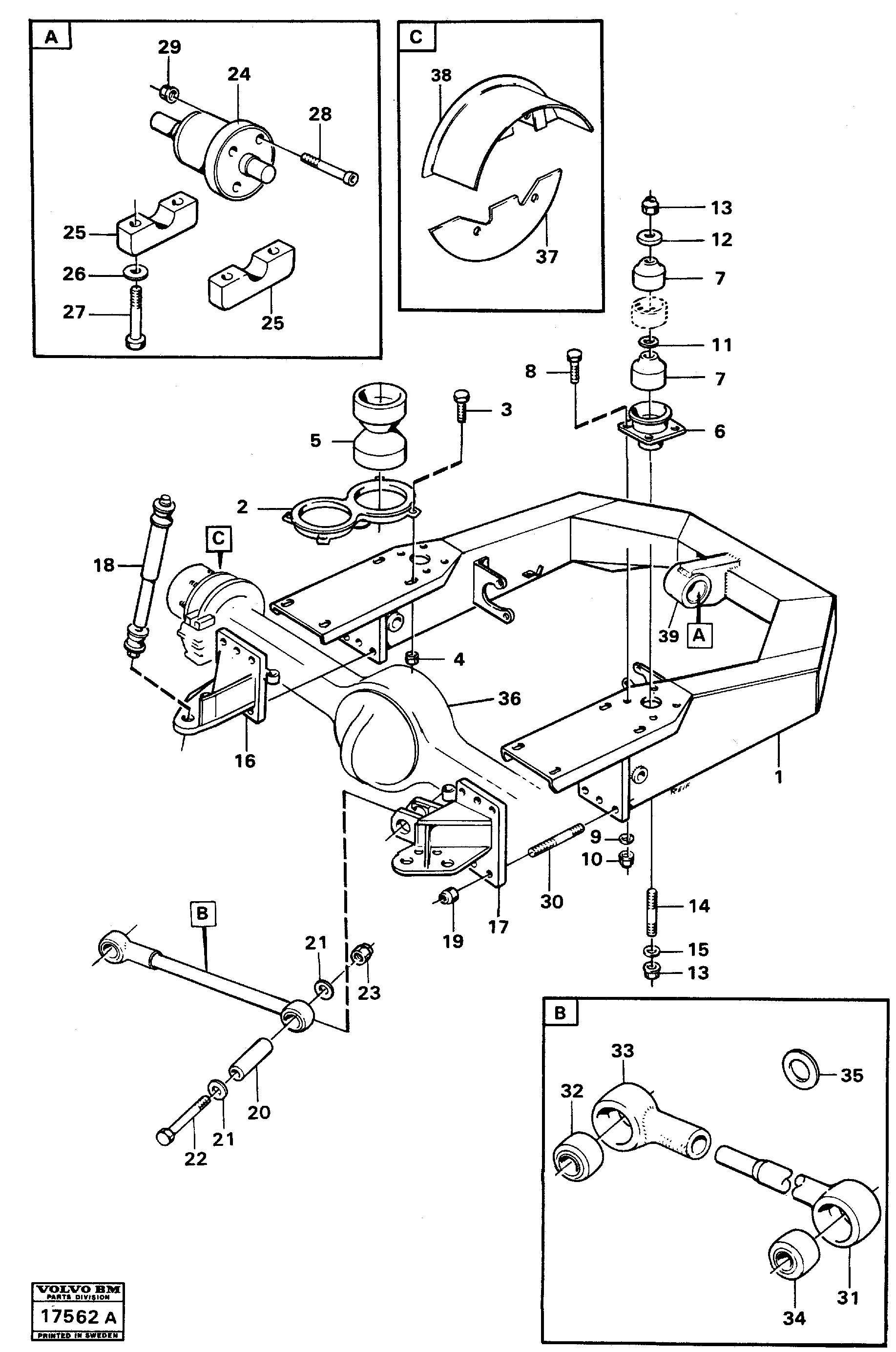 Схема запчастей Volvo A25 VOLVO BM VOLVO BM A25 - 21837 Front axle suspension 