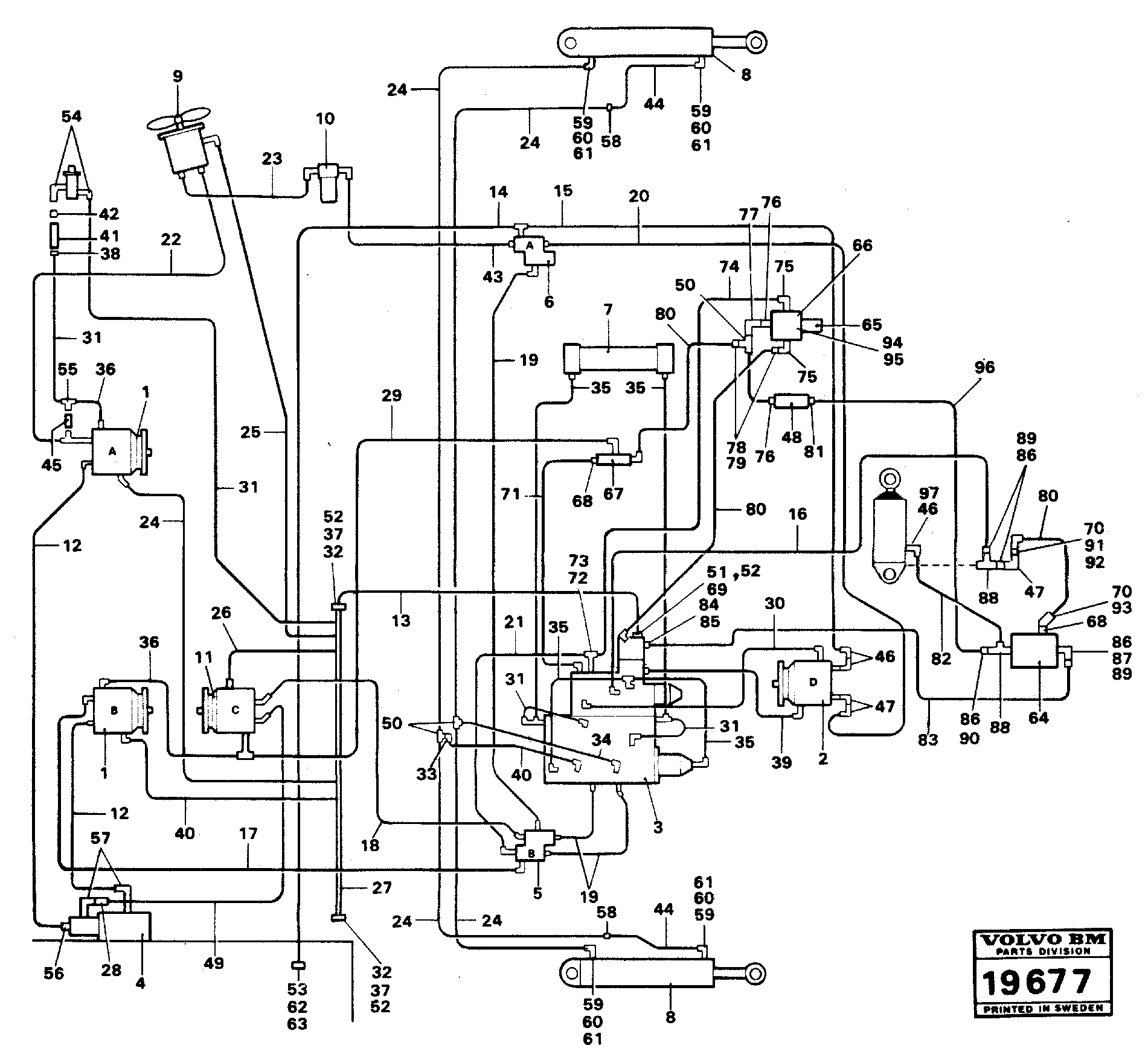 Схема запчастей Volvo A25 VOLVO BM VOLVO BM A25 - 45005 Pipes, hoses and joints 4 X 4 Tillv Nr 4066 - 