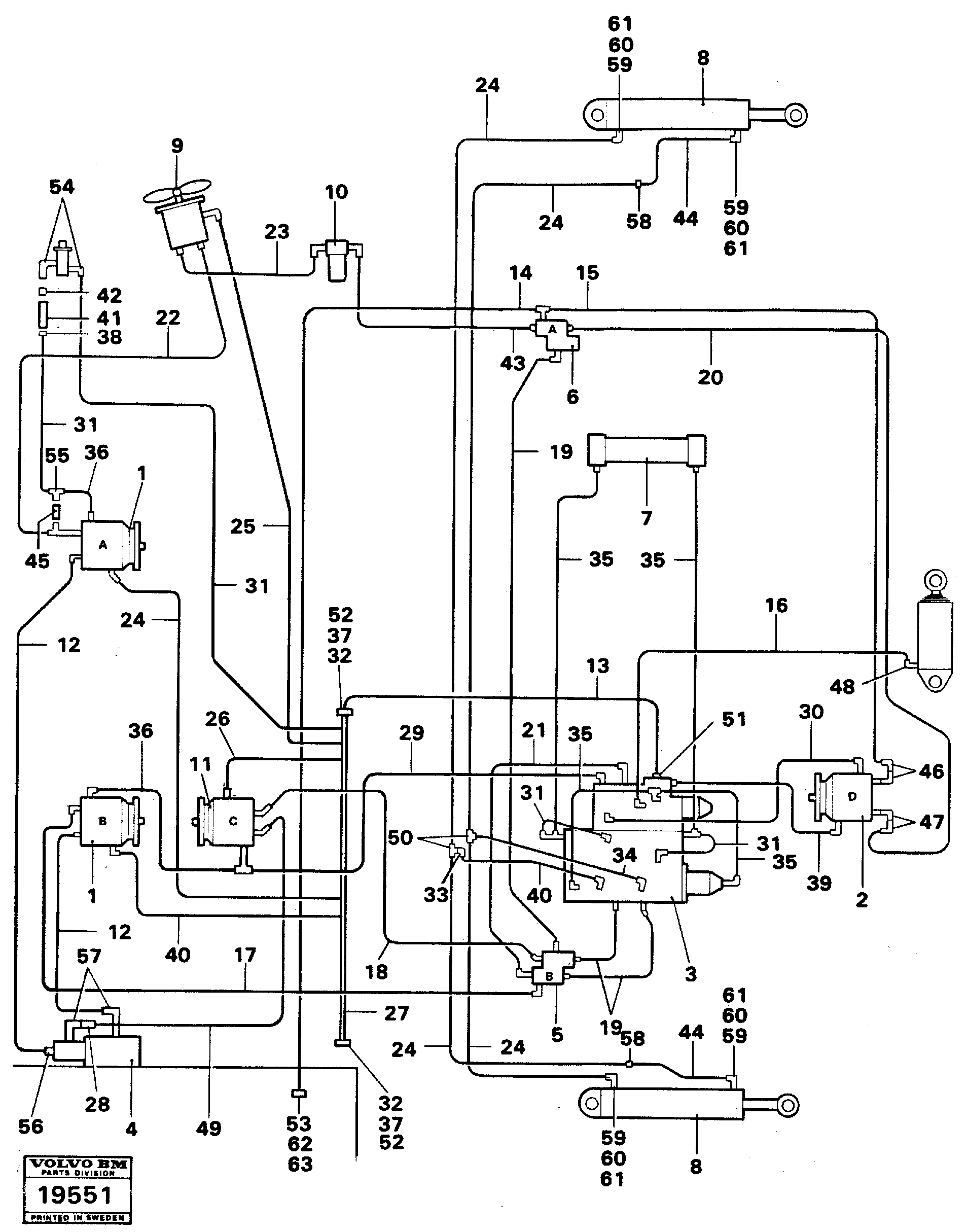 Схема запчастей Volvo A25 VOLVO BM VOLVO BM A25 - 46983 Pipes, hoses and joints 6 x 4 , 6 x 6 4 X 4 Tillv Nr - 4065 