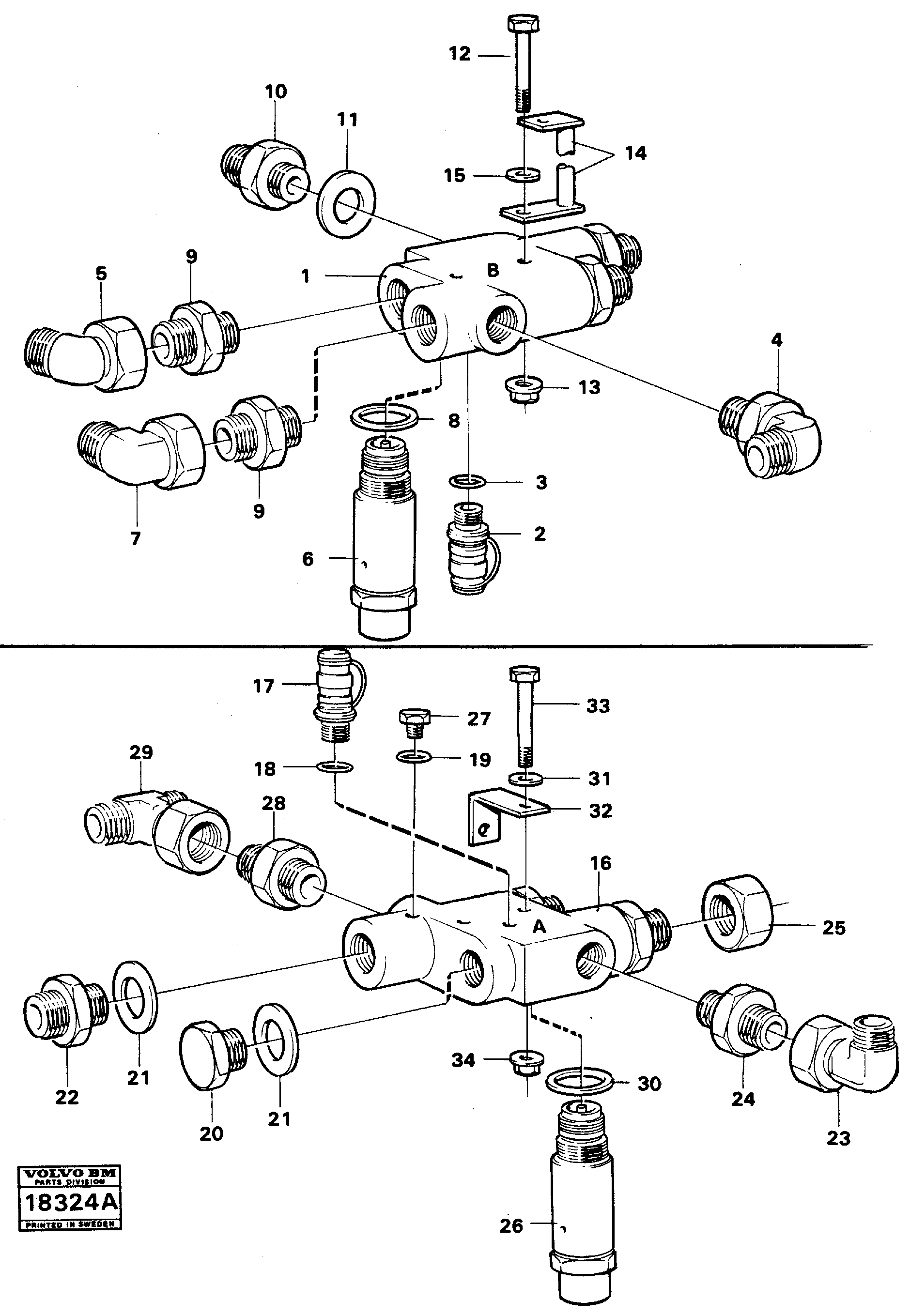 Схема запчастей Volvo A25 VOLVO BM VOLVO BM A25 - 91778 Valve body with fitting parts 