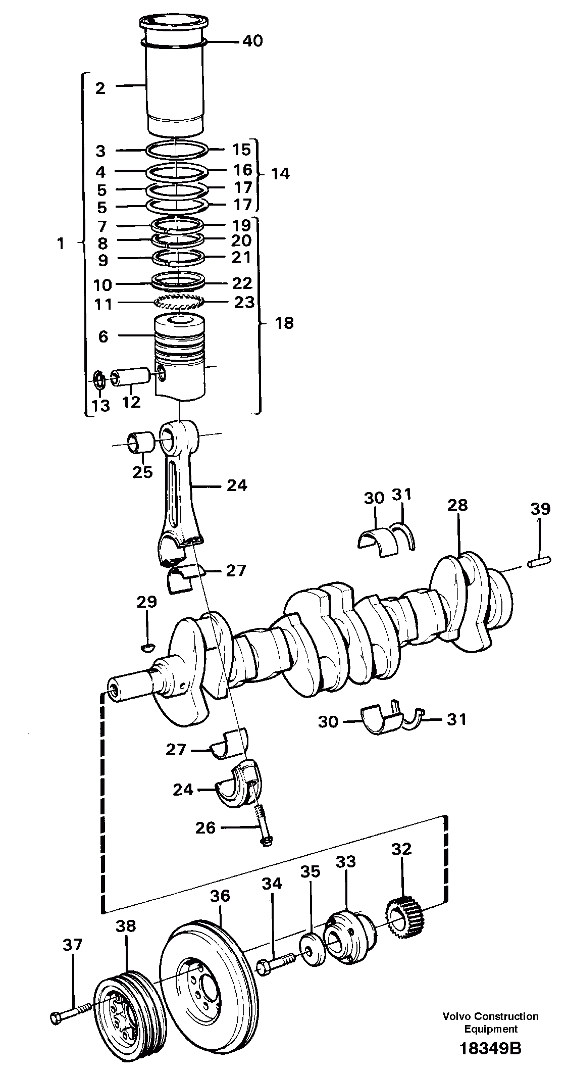 Схема запчастей Volvo A25 VOLVO BM VOLVO BM A25 - 4986 Crankshaft and related parts 